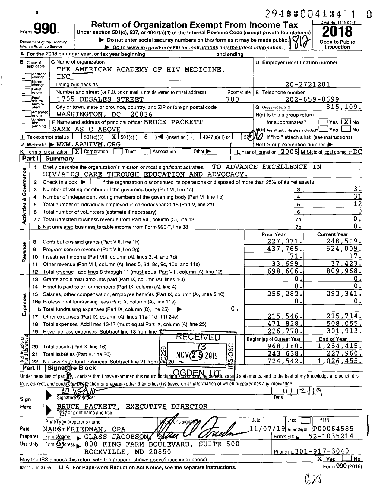 2018 Form 990 for American Academy of HIV Medicine (AAHIVM) | Cause IQ