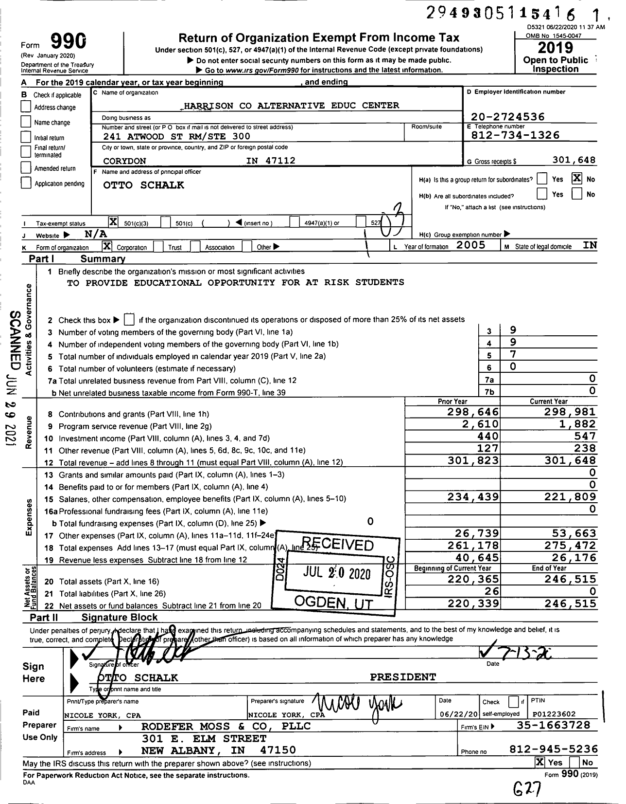 Image of first page of 2019 Form 990 for Harrison Alternative Educ Center