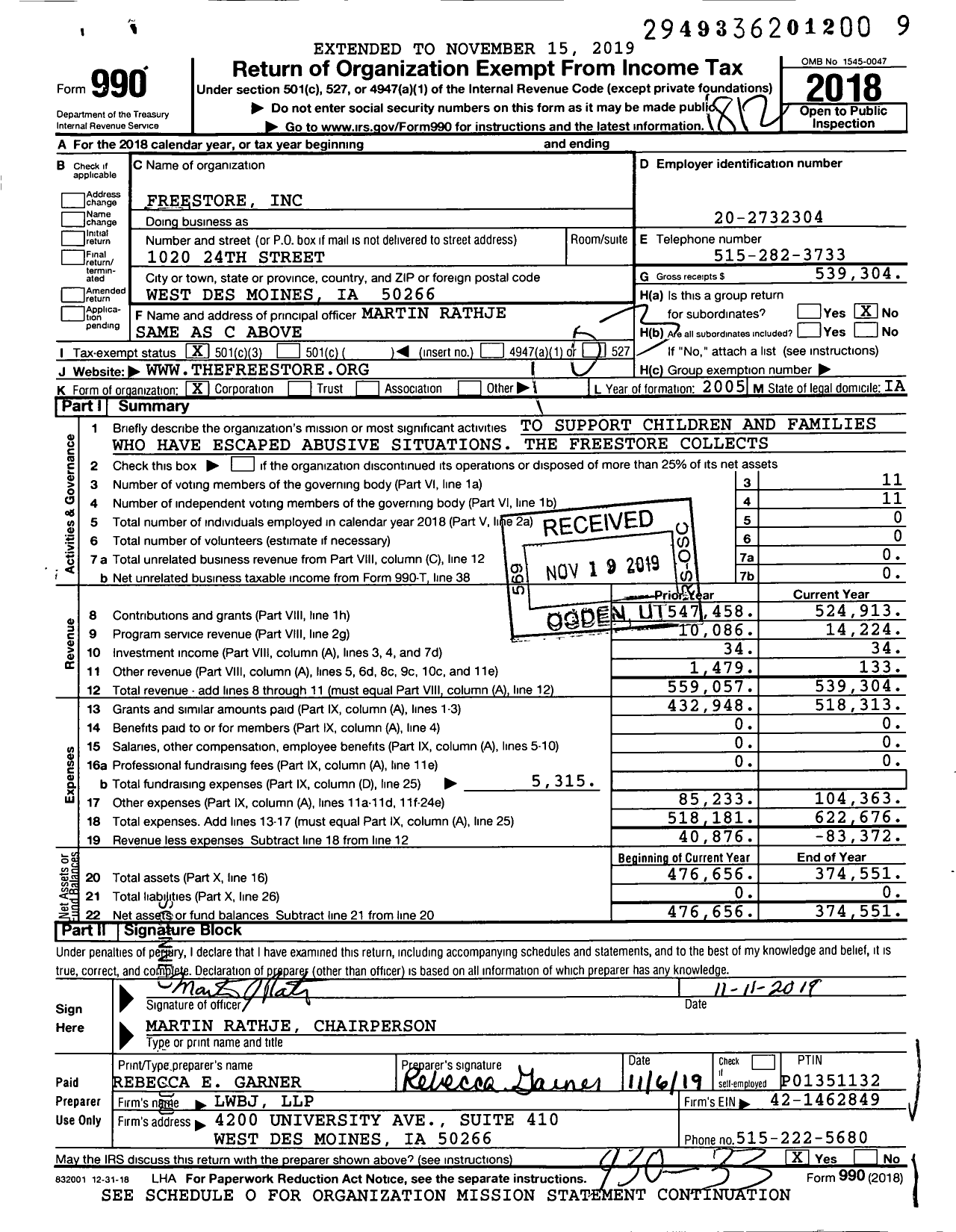 Image of first page of 2018 Form 990 for FreeStore