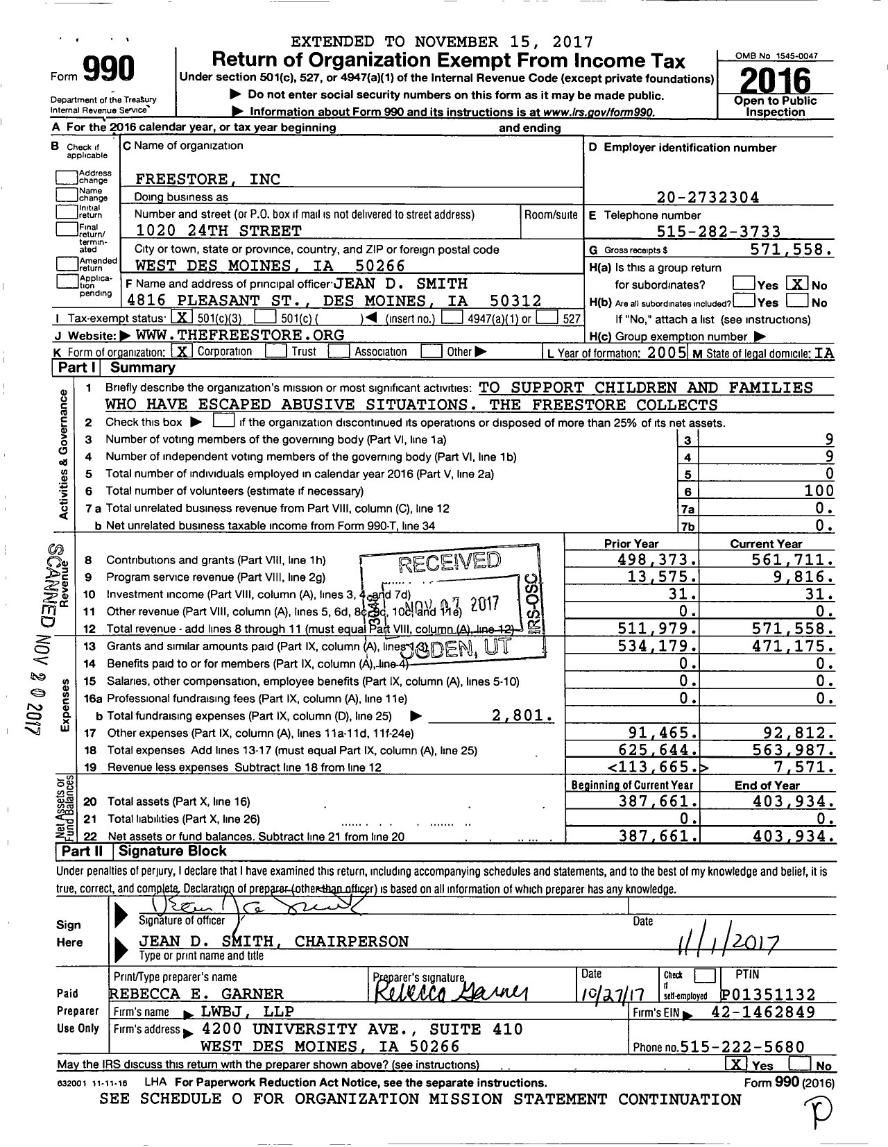 Image of first page of 2016 Form 990 for FreeStore