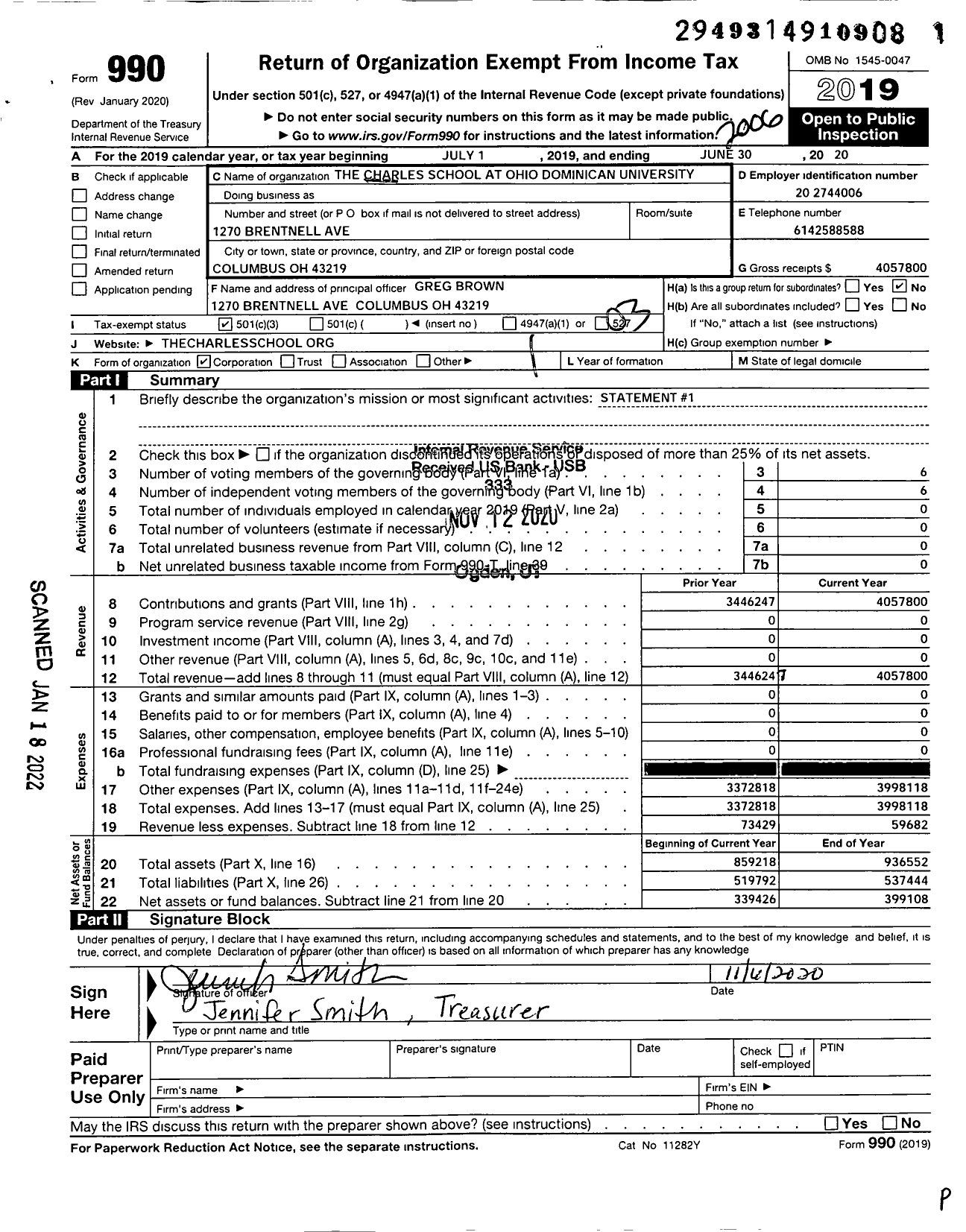 Image of first page of 2019 Form 990 for Charles School