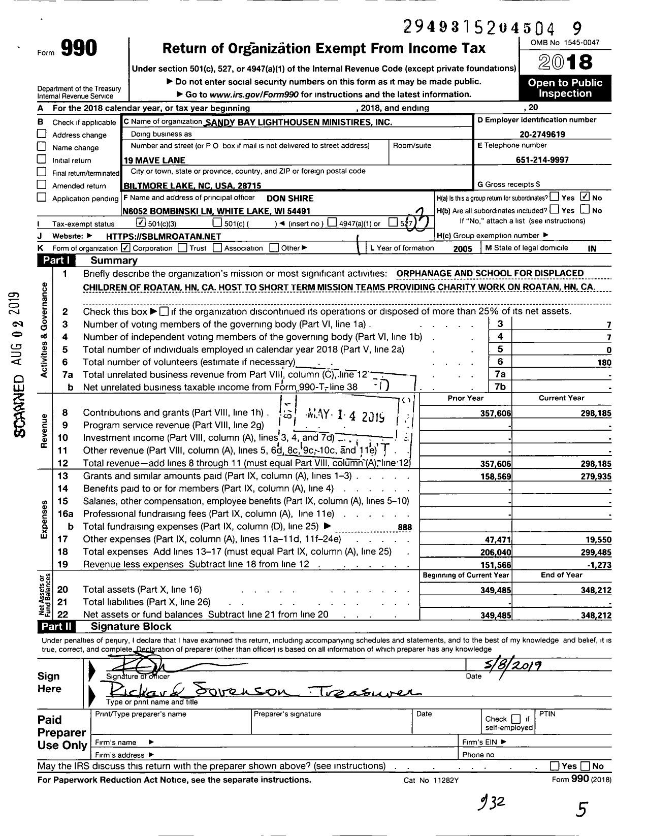 Image of first page of 2018 Form 990 for Sandy Bay Lighthouse Ministries