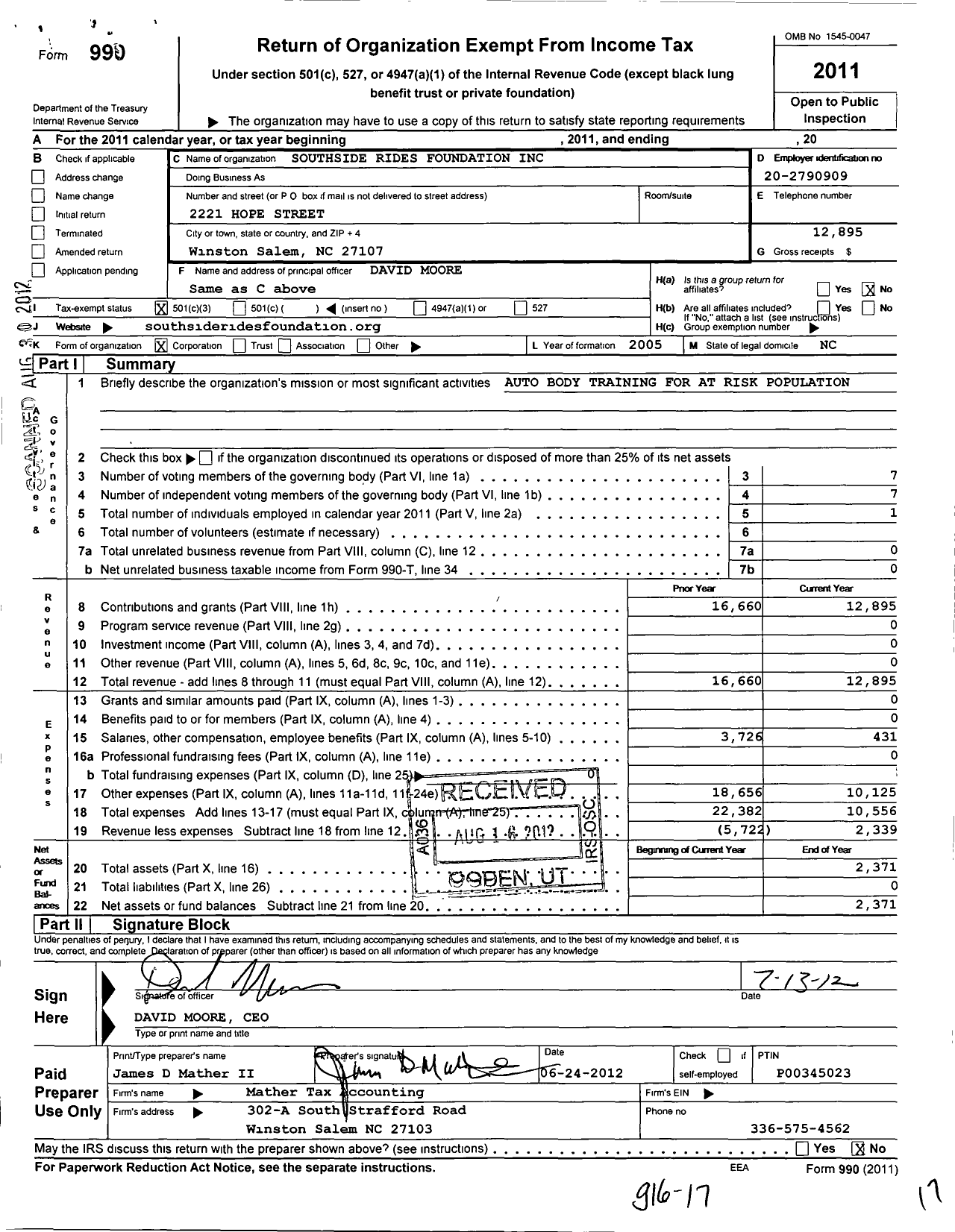 Image of first page of 2011 Form 990 for Southside Rides Foundation
