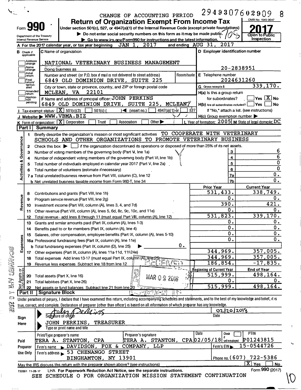 Image of first page of 2016 Form 990 for National Veterinary Business Management