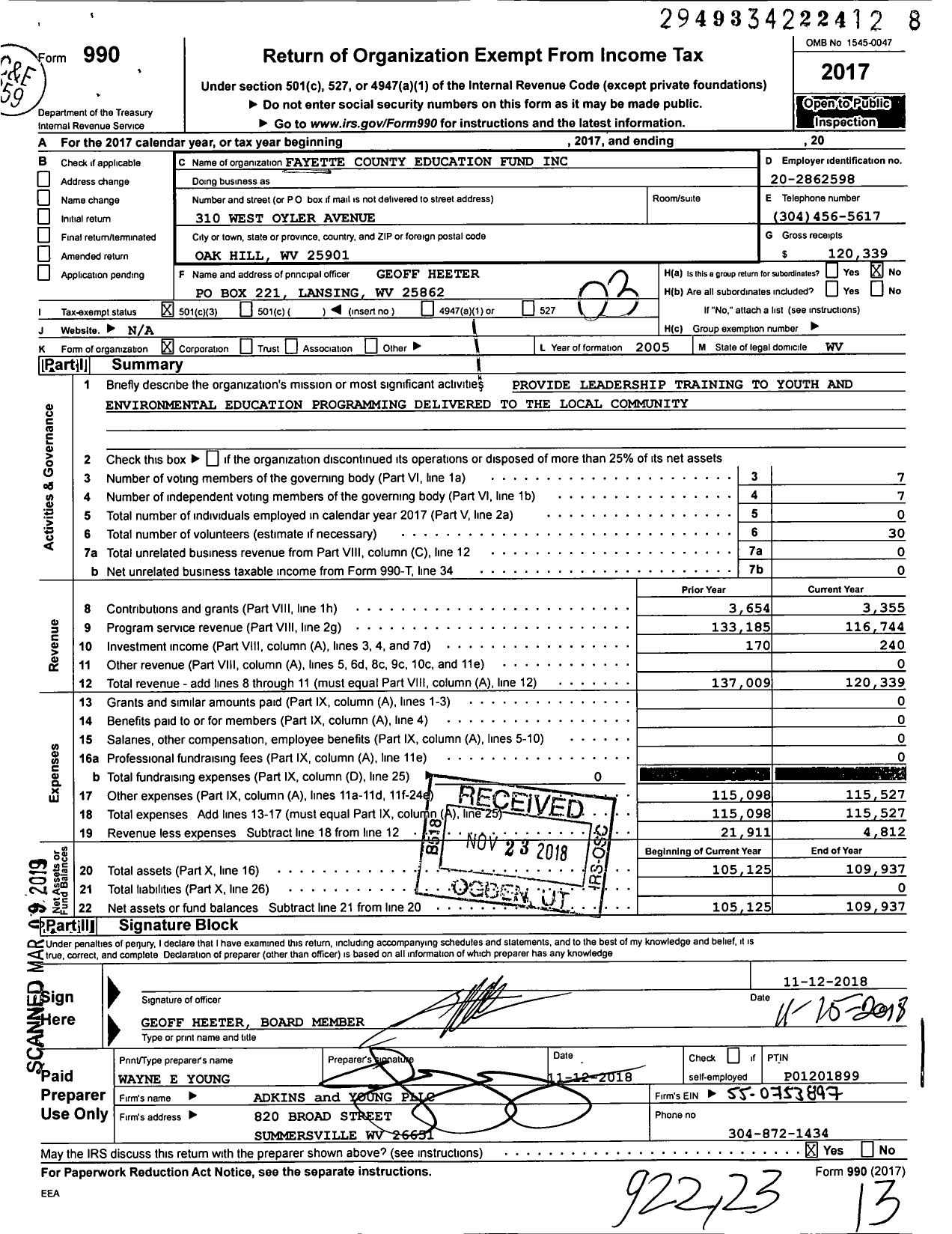 Image of first page of 2017 Form 990 for Fayette County Education Fund