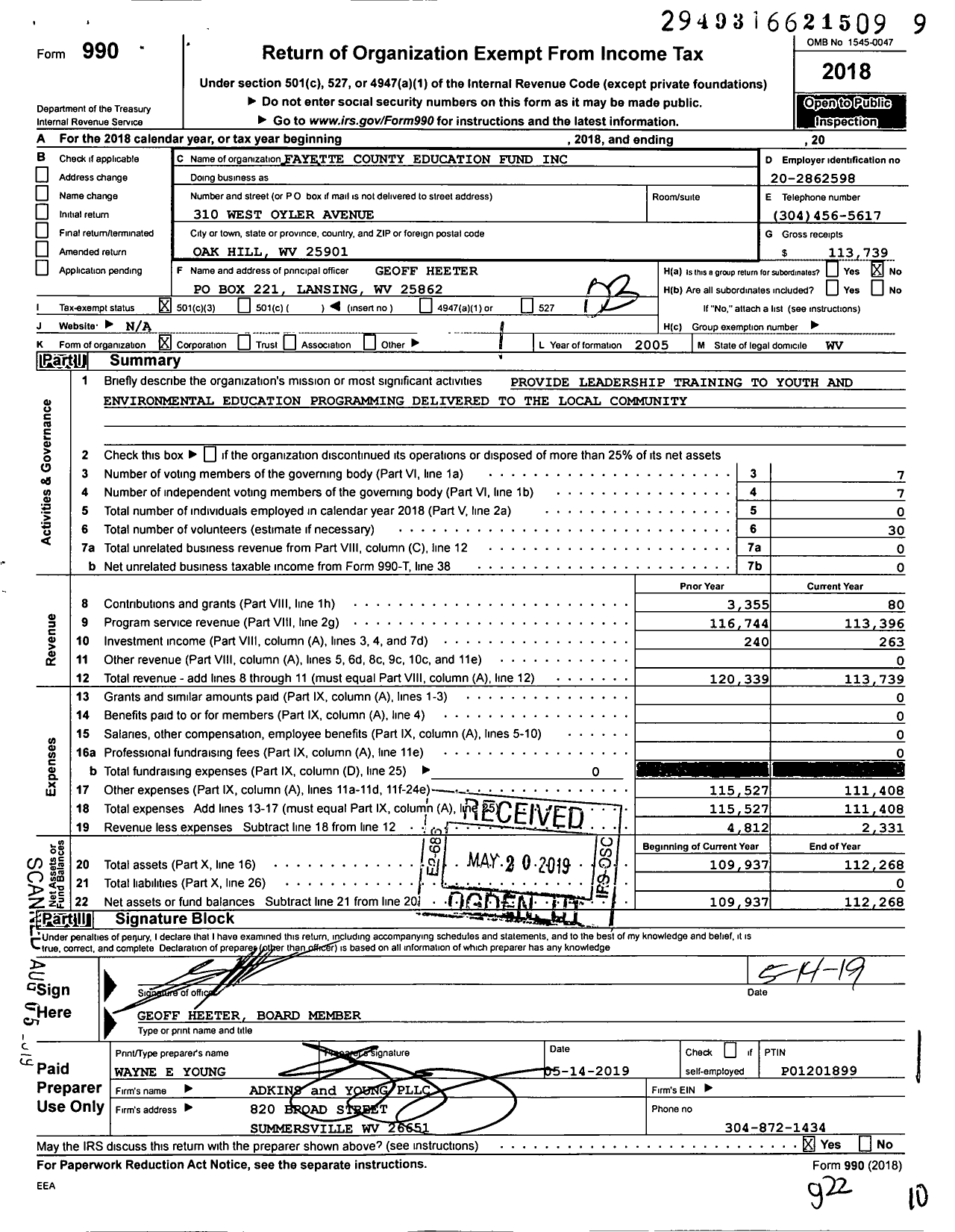 Image of first page of 2018 Form 990 for Fayette County Education Fund