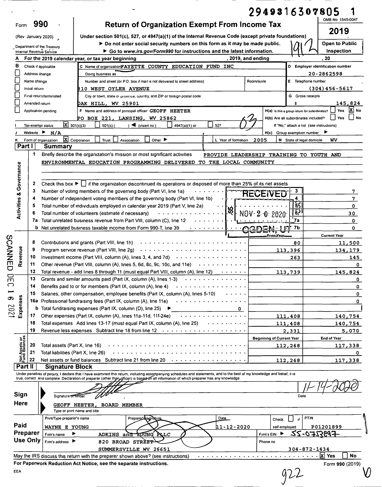 Image of first page of 2019 Form 990 for Fayette County Education Fund