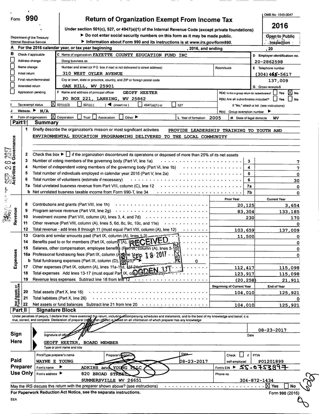 Image of first page of 2016 Form 990 for Fayette County Education Fund