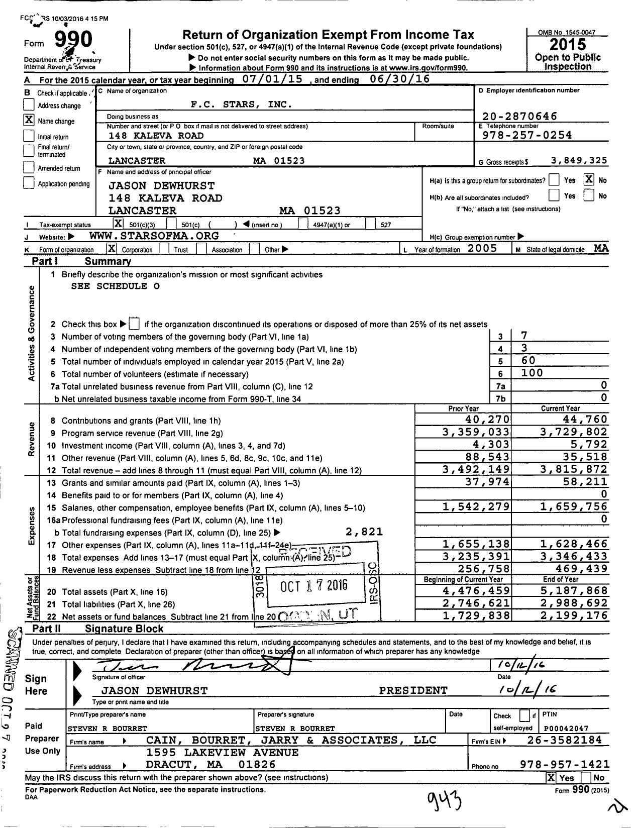 Image of first page of 2015 Form 990 for FC Stars