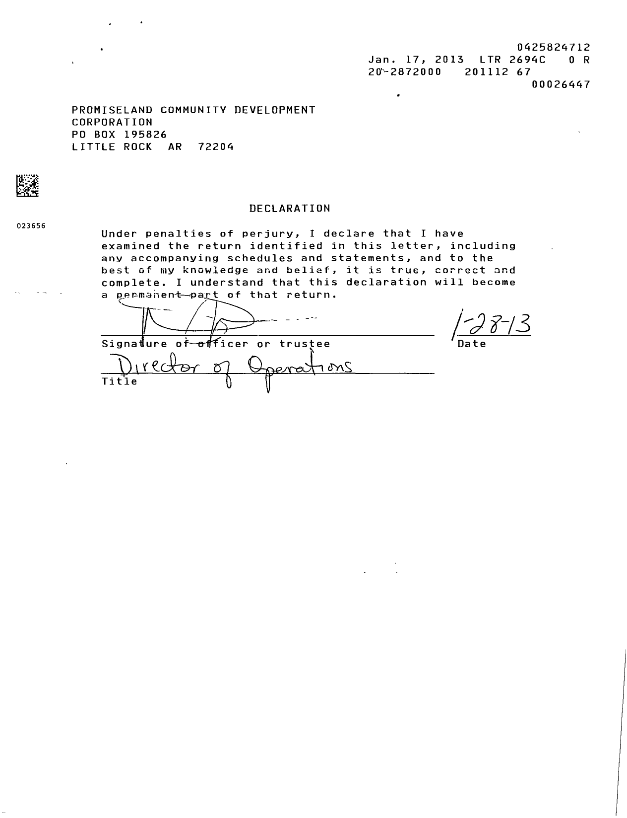 Image of first page of 2011 Form 990R for Promiseland Community Development Corporation