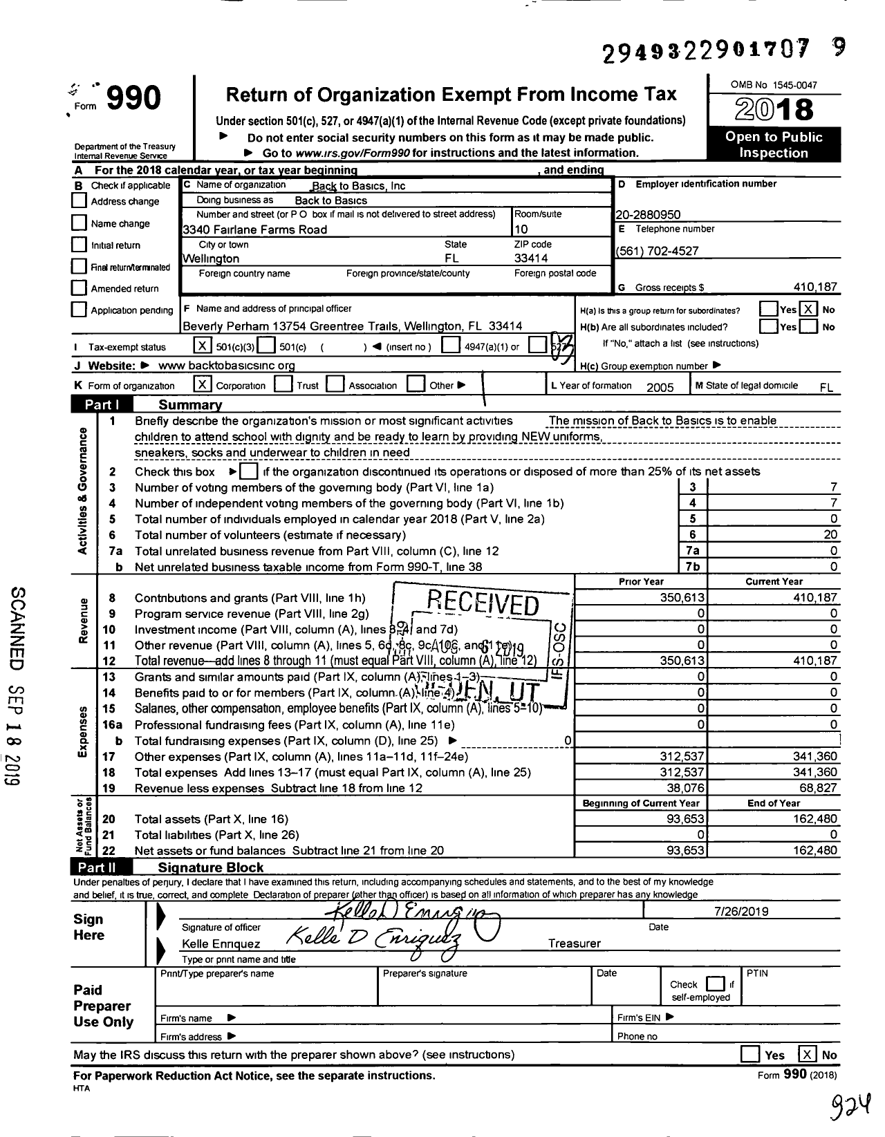 Image of first page of 2018 Form 990 for Back to Basics