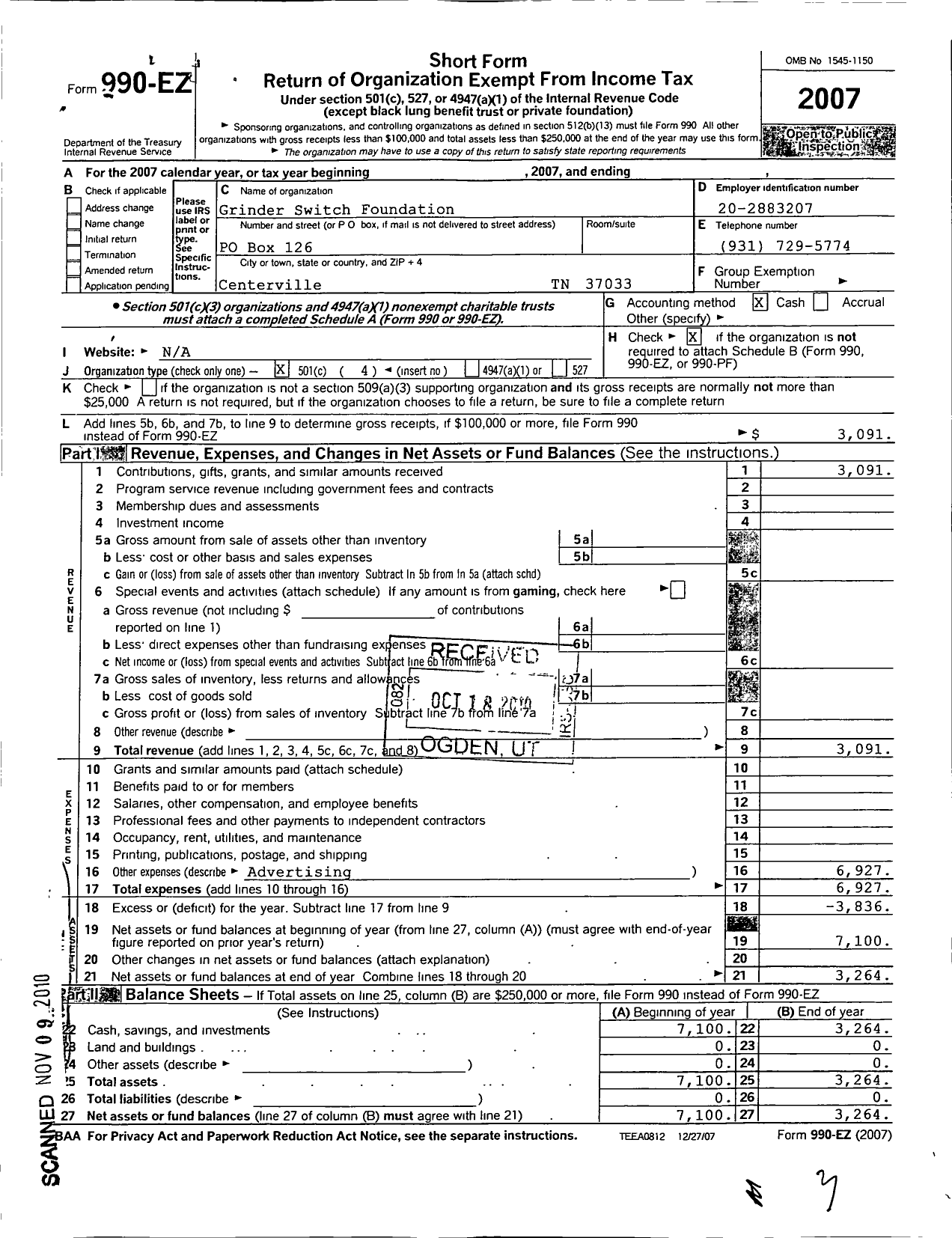 Image of first page of 2007 Form 990EO for Grinders Switch Foundation