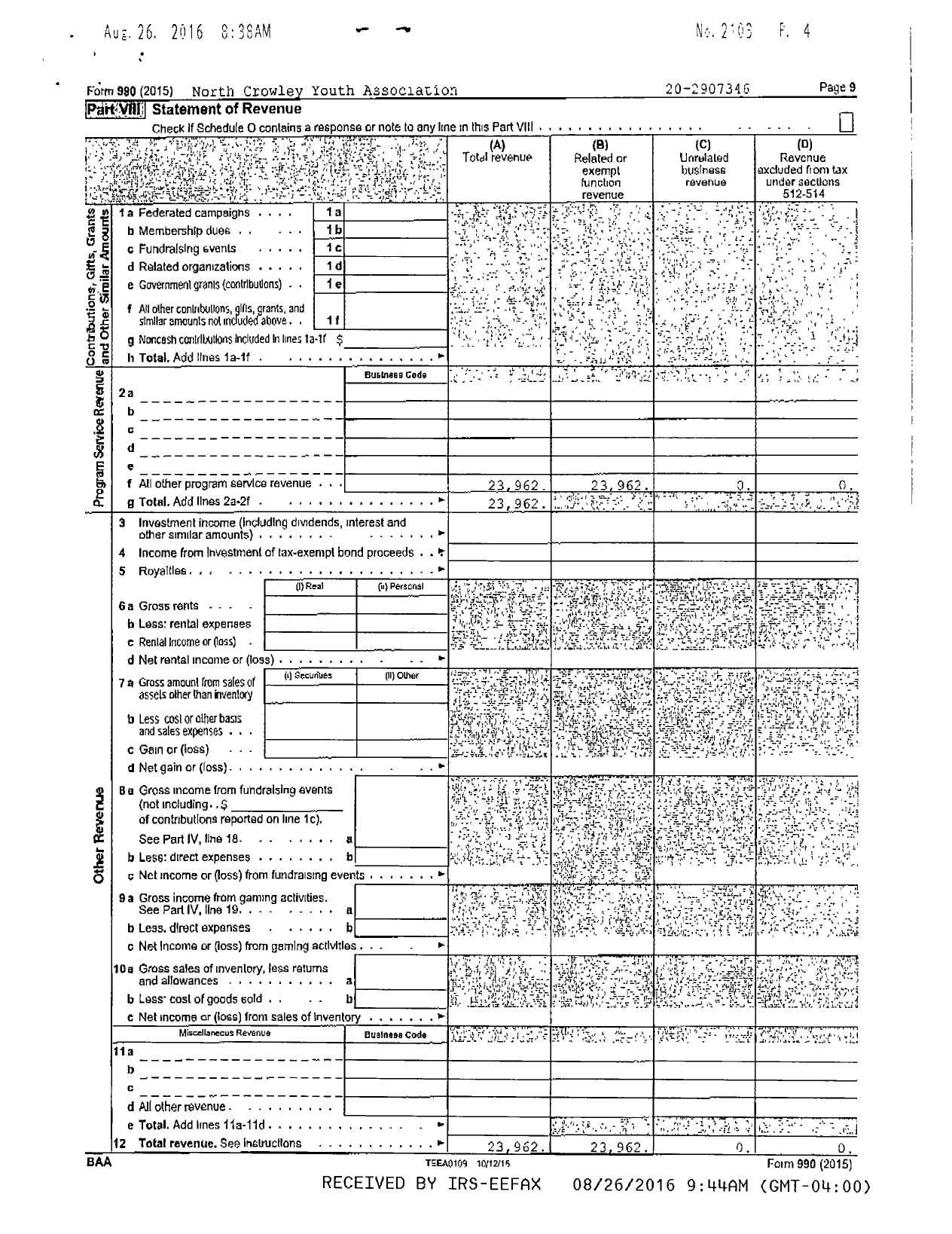 Image of first page of 2015 Form 990R for North Crowley Youth Association