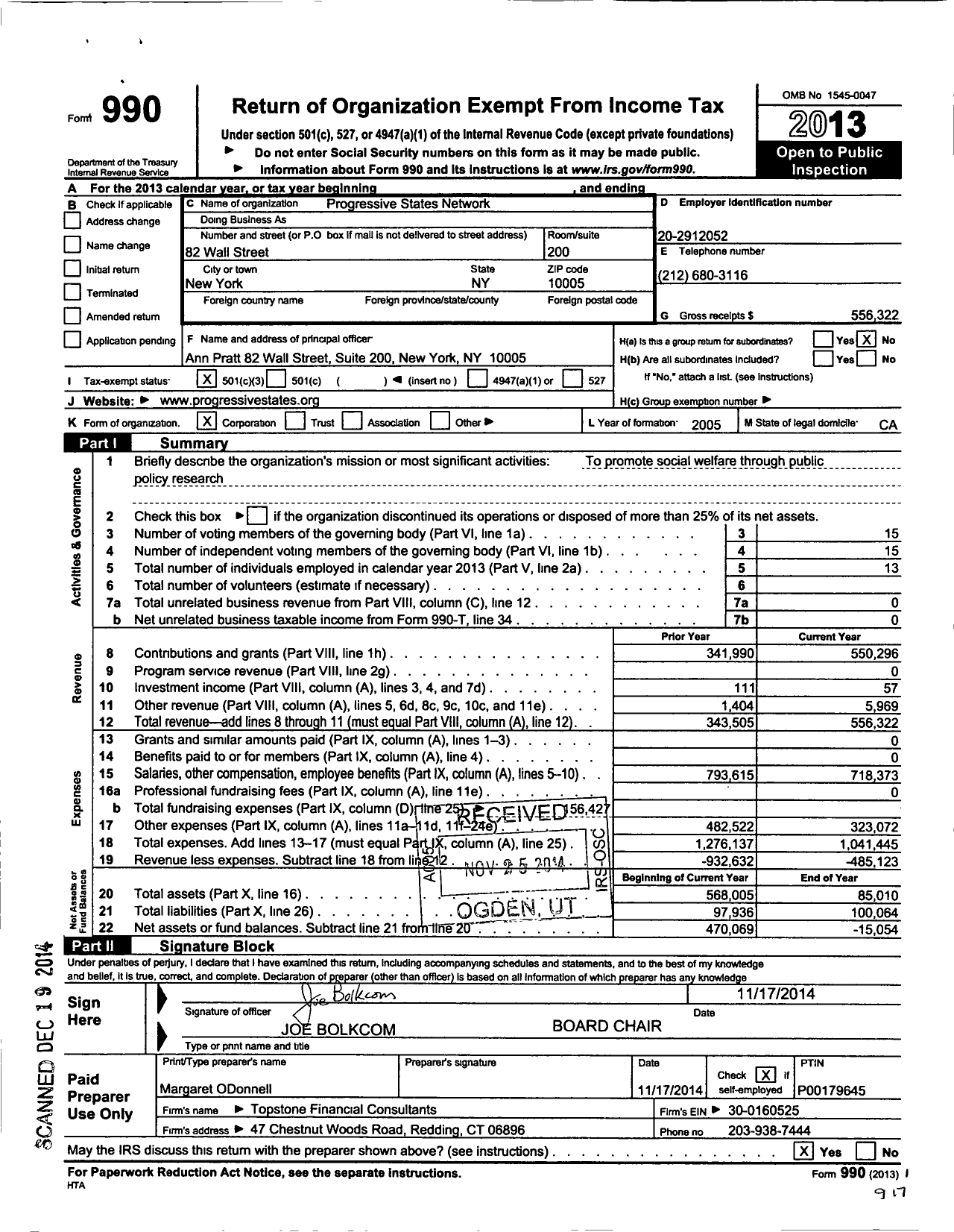 Image of first page of 2013 Form 990 for Progressive States Network
