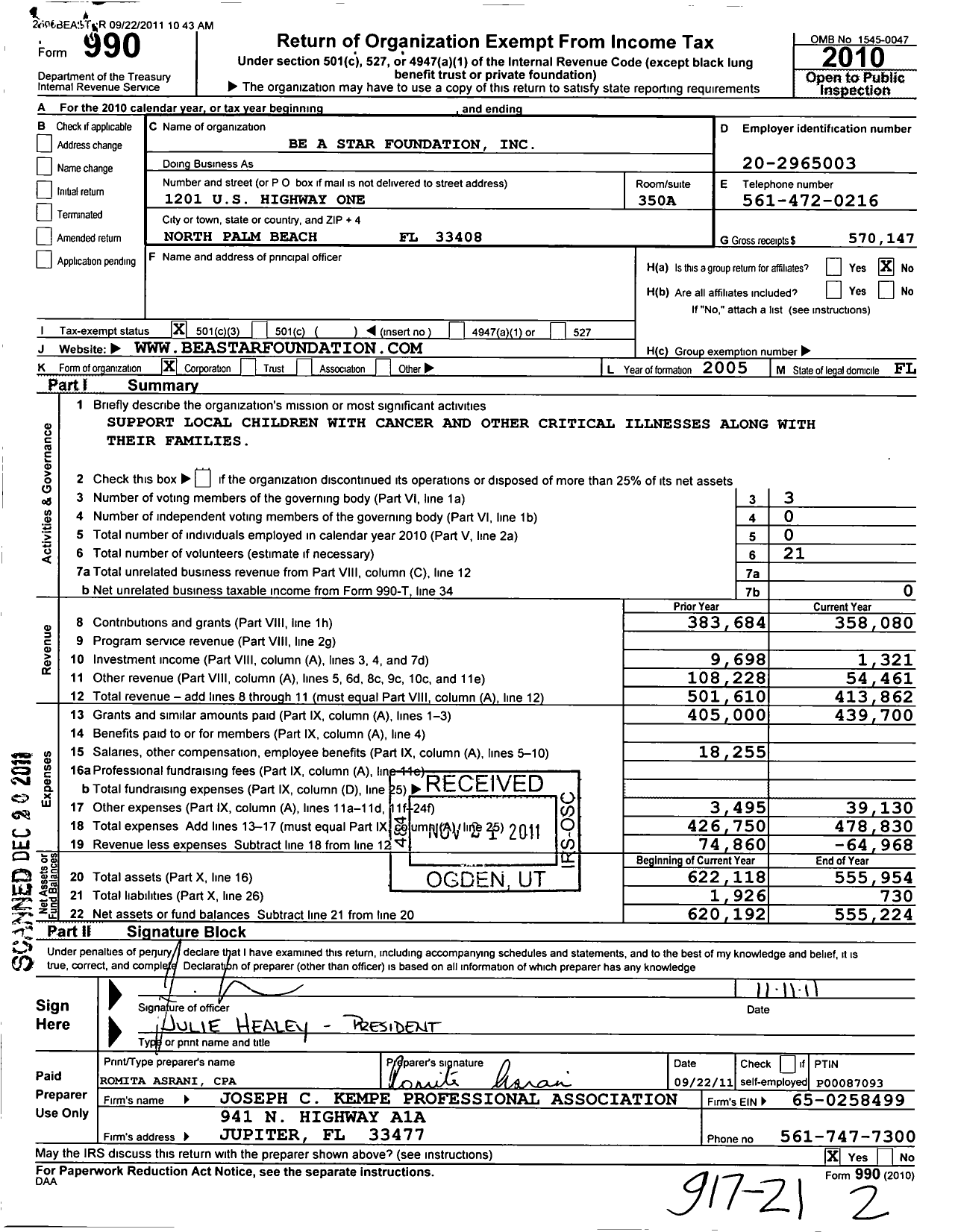 Image of first page of 2010 Form 990 for Be A Star Foundation