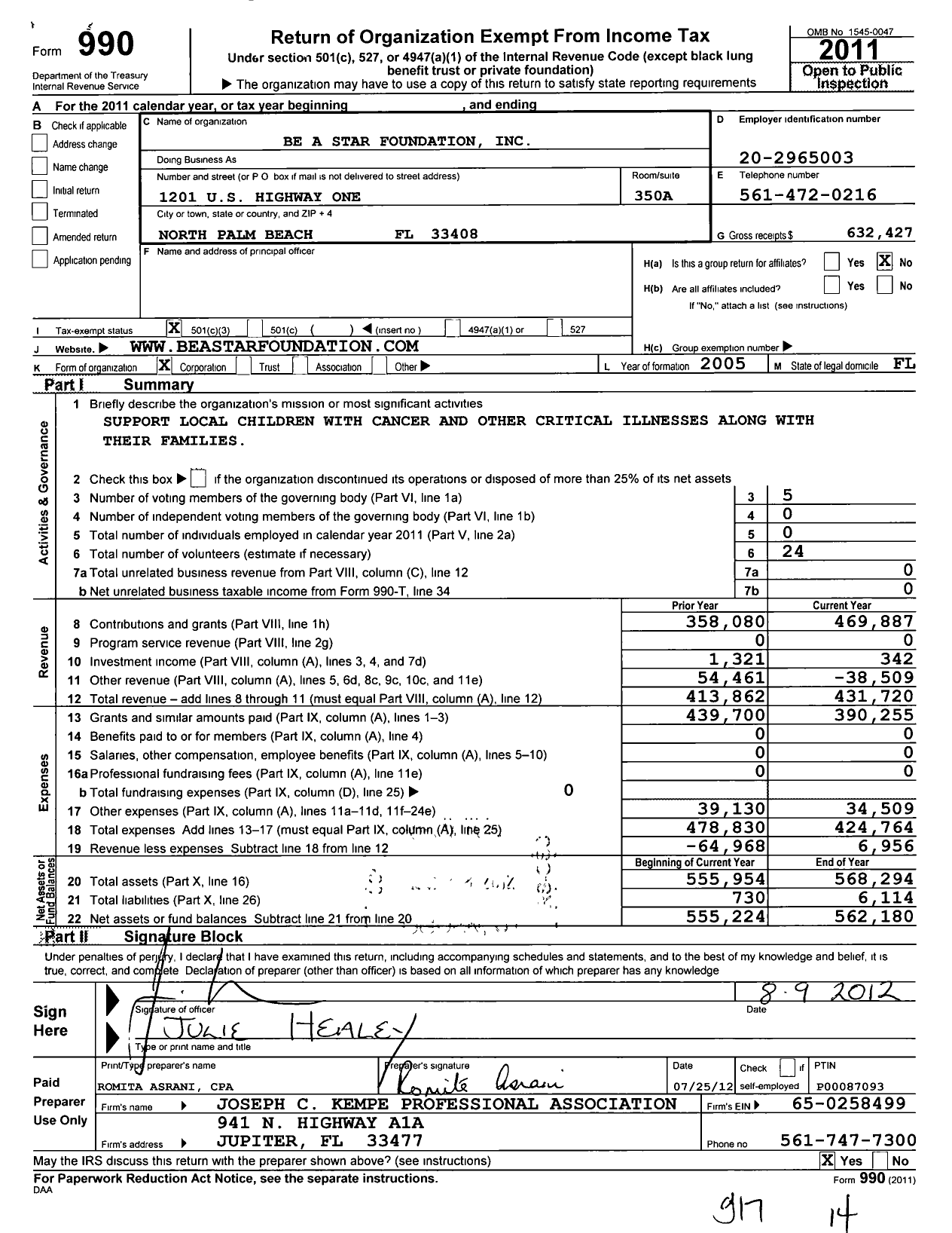 Image of first page of 2011 Form 990 for Be A Star Foundation