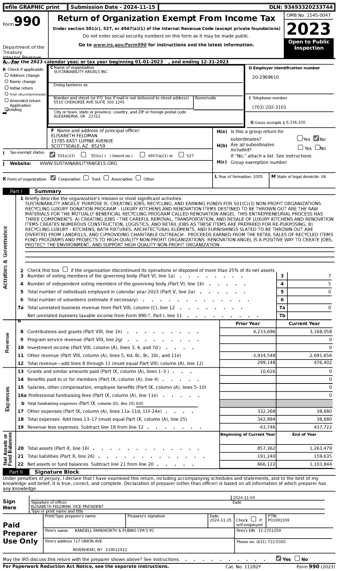 Image of first page of 2023 Form 990 for Renovation Angel