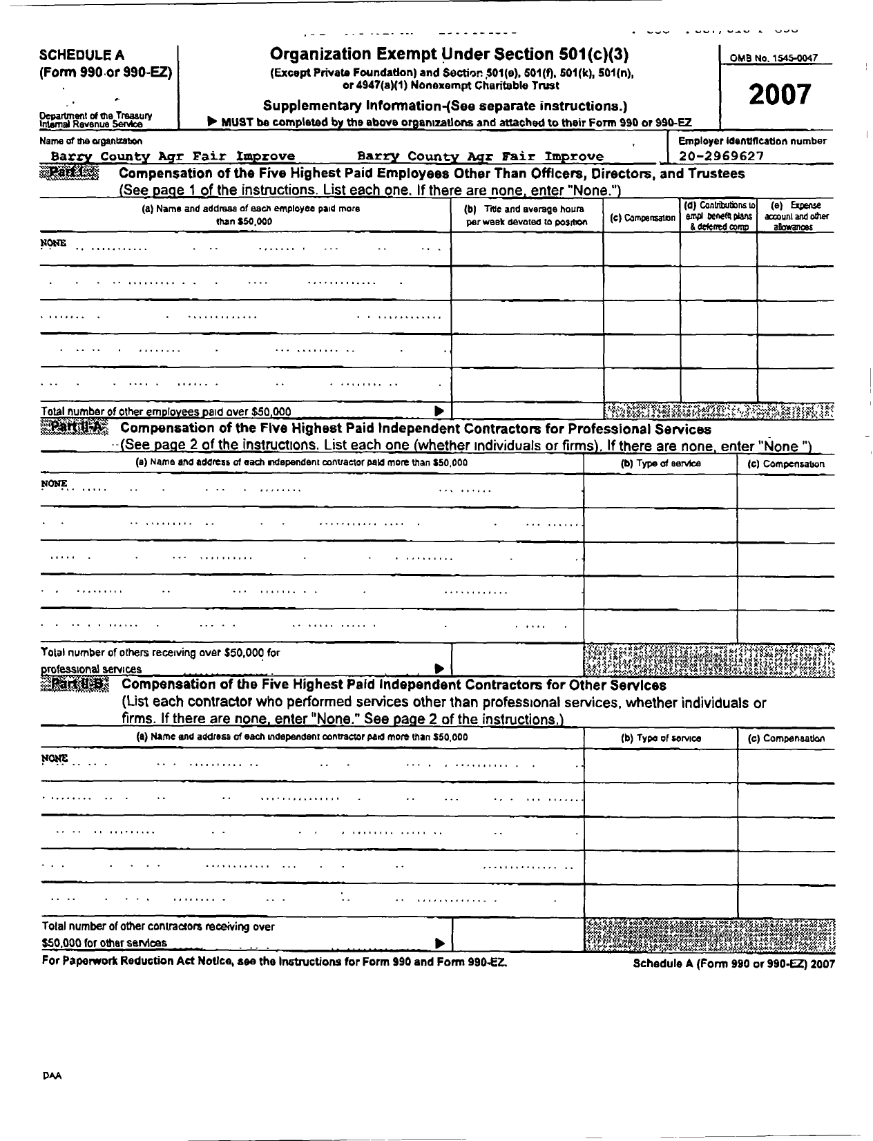 Image of first page of 2007 Form 990ER for Barry County Agr Fair Improve