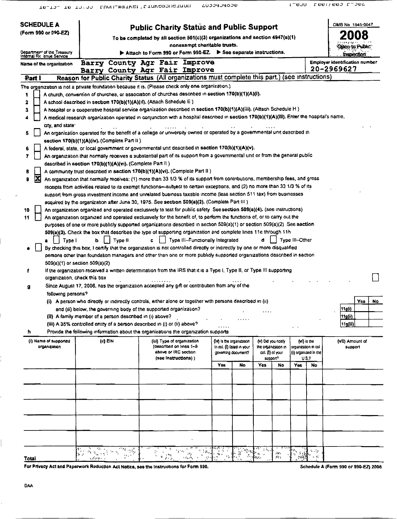 Image of first page of 2008 Form 990ER for Barry County Agr Fair Improve