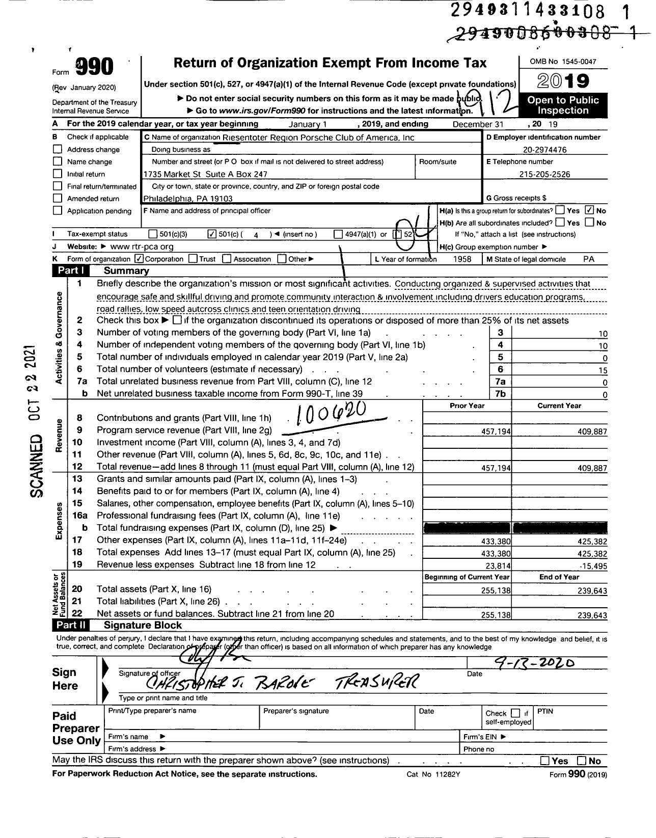 Image of first page of 2019 Form 990O for Riesentoter Region Porsche Club