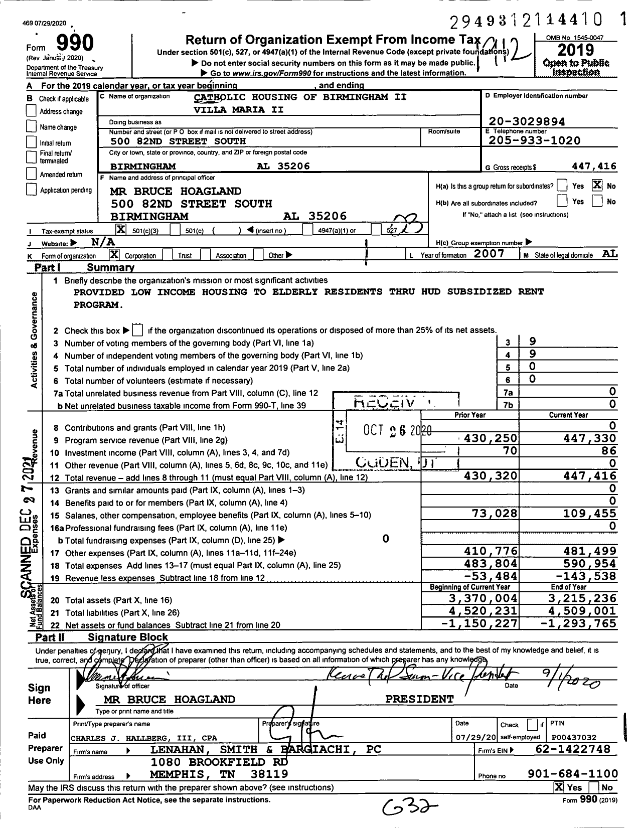 Image of first page of 2019 Form 990 for Catholic Housing of Birmingham Ii Villa Maria Ii