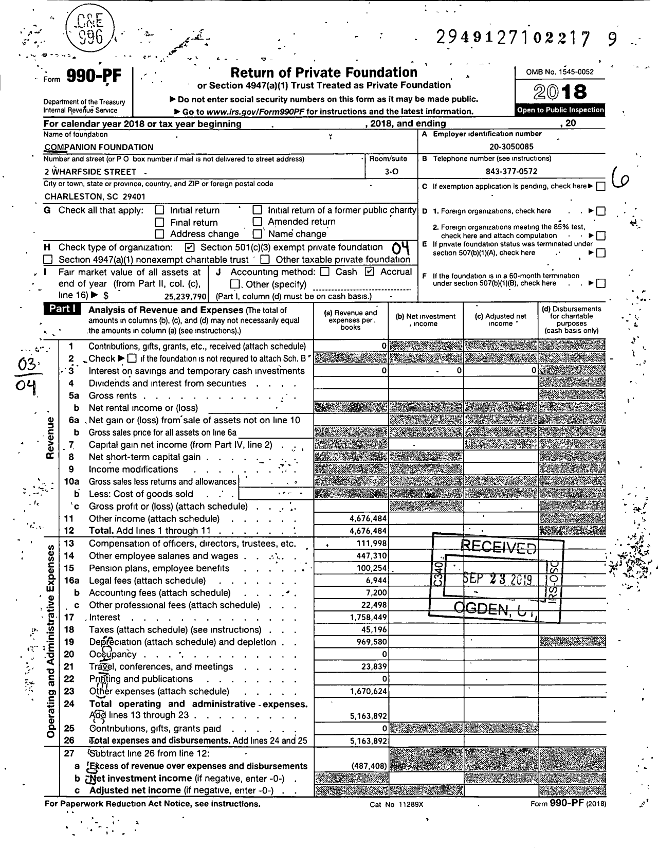 Image of first page of 2018 Form 990PF for Companion Foundation