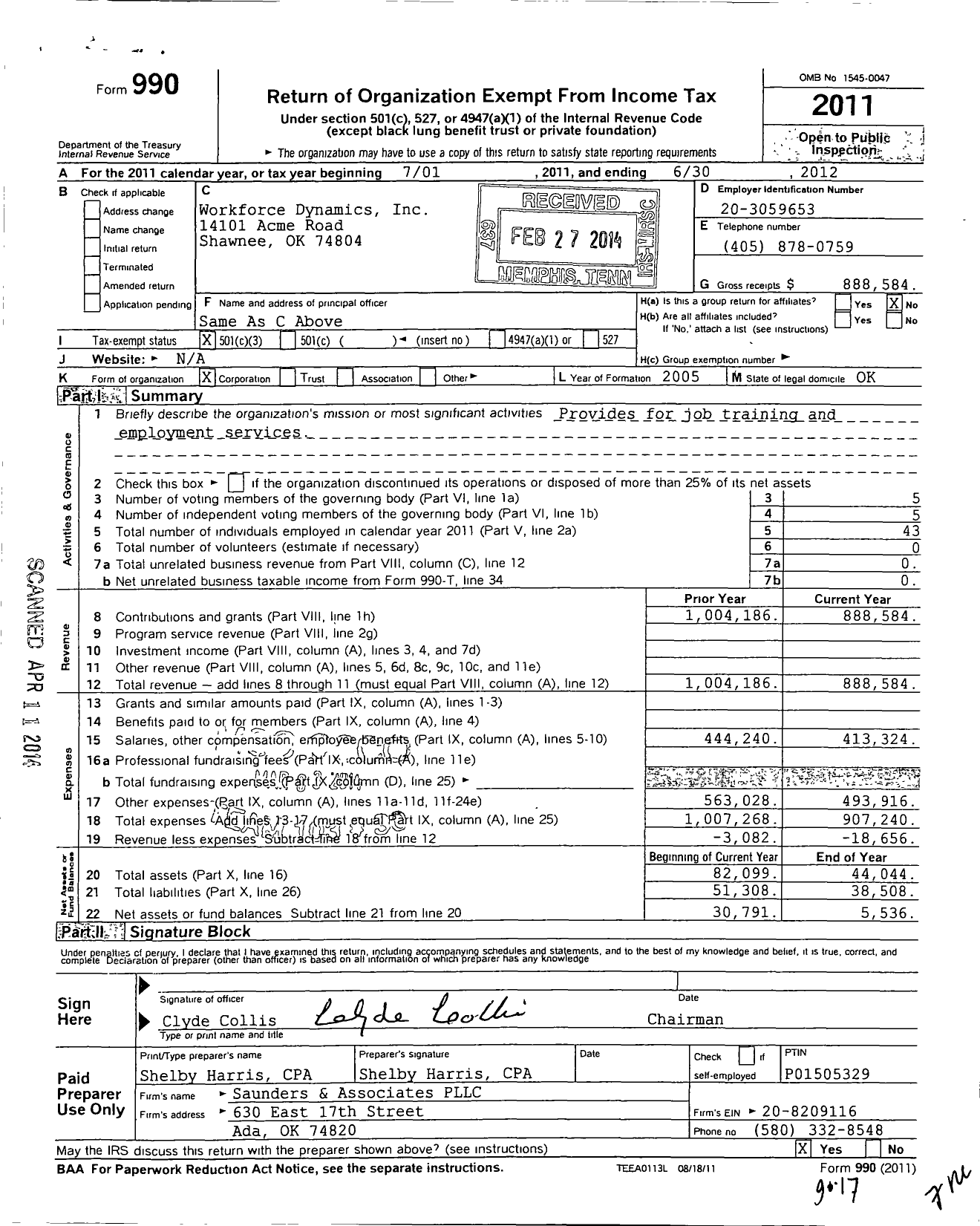 Image of first page of 2011 Form 990 for Workforce Dynamics