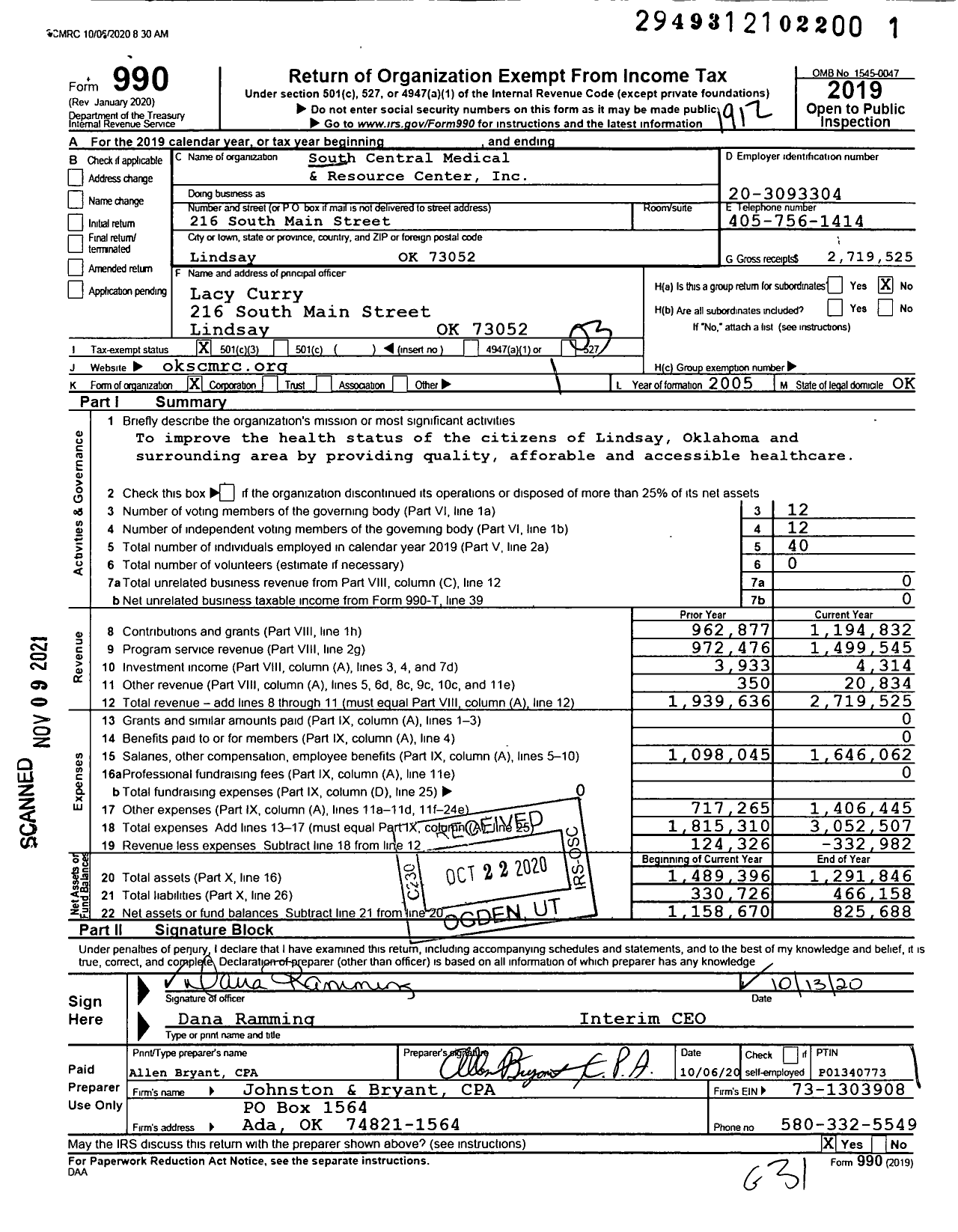 Image of first page of 2019 Form 990 for South Central Medical and Resource Center (SCMRC)