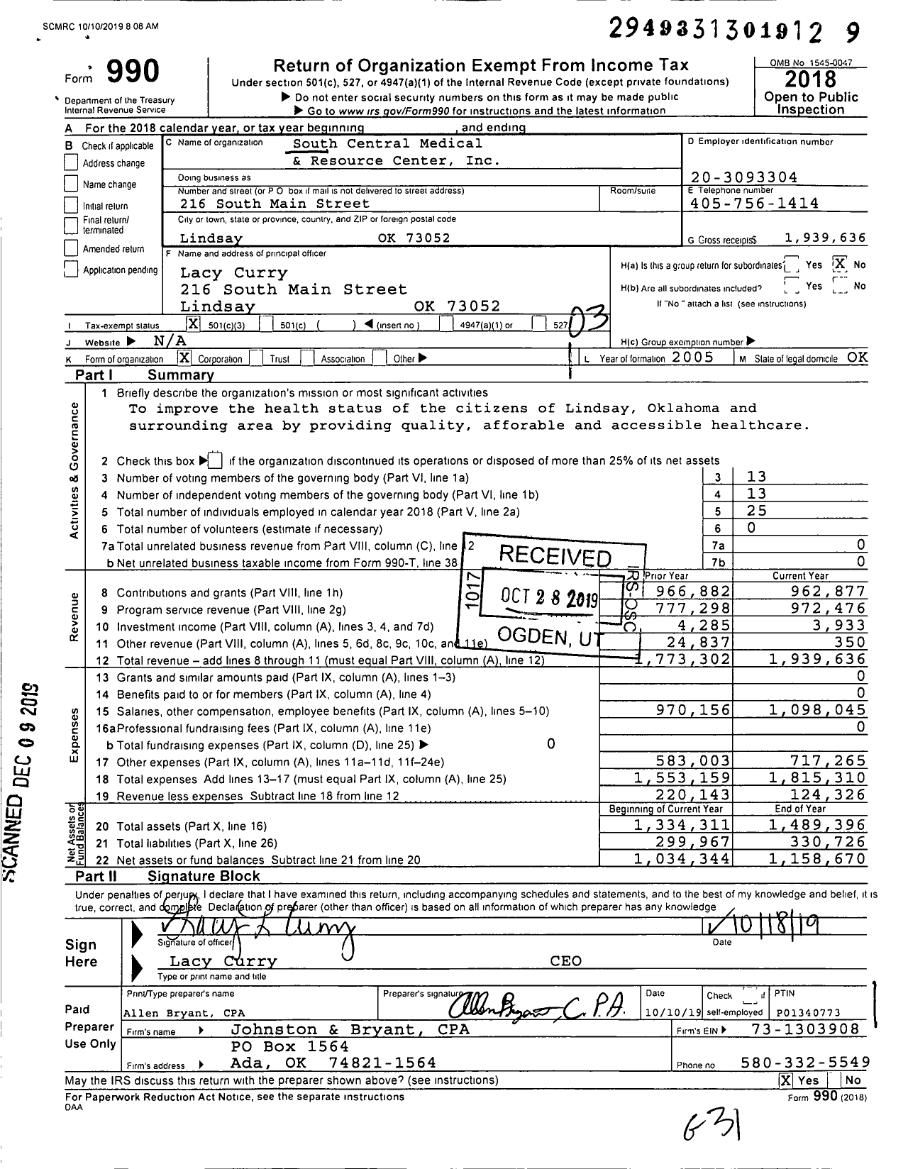 Image of first page of 2018 Form 990 for South Central Medical and Resource Center (SCMRC)