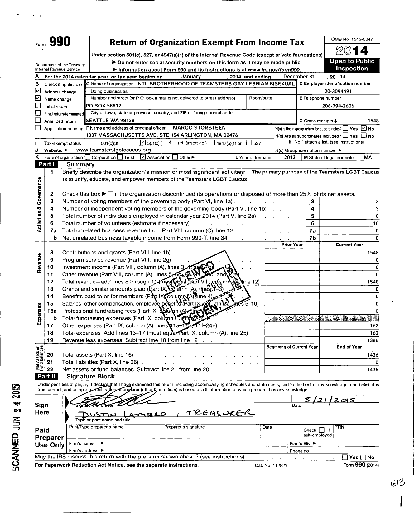 Image of first page of 2014 Form 990O for Teamsters LGBTQ Caucus