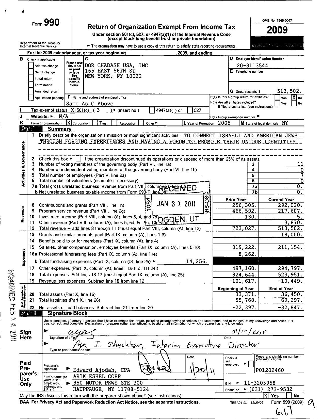 Image of first page of 2009 Form 990 for Dor Chadash USA