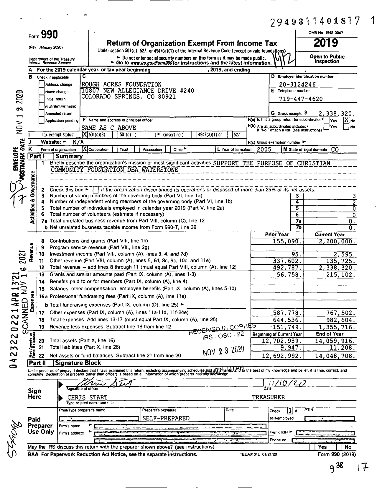 Image of first page of 2019 Form 990 for Rough Acres Foundation