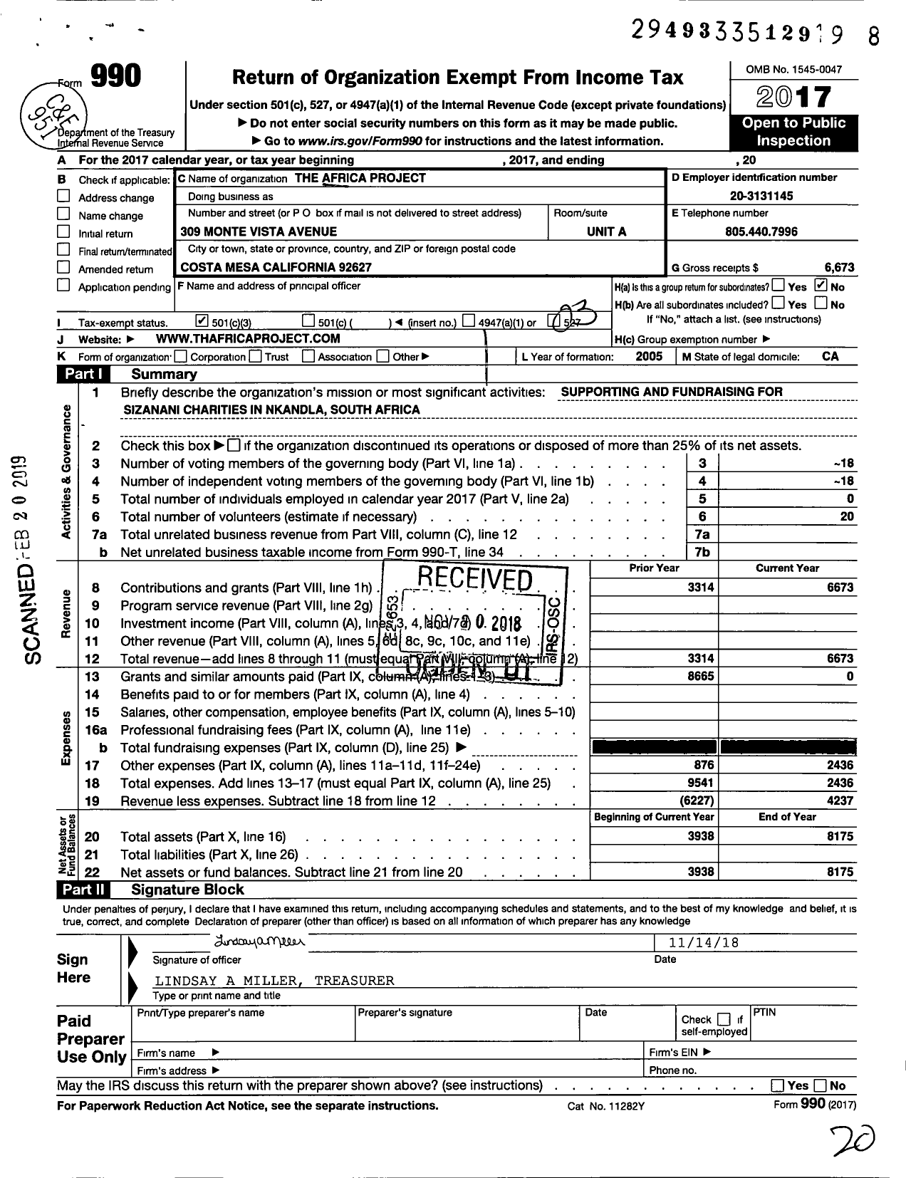 Image of first page of 2017 Form 990 for The Africa Project