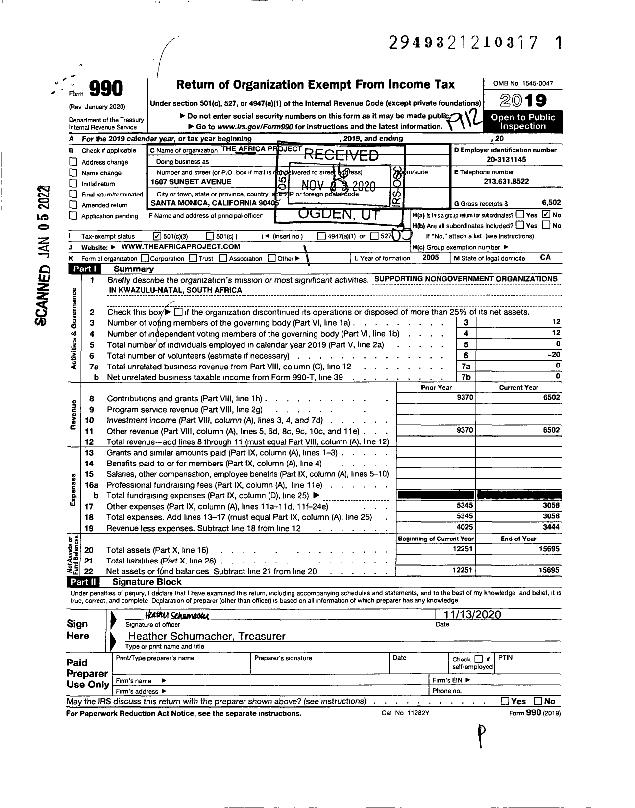 Image of first page of 2019 Form 990 for The Africa Project