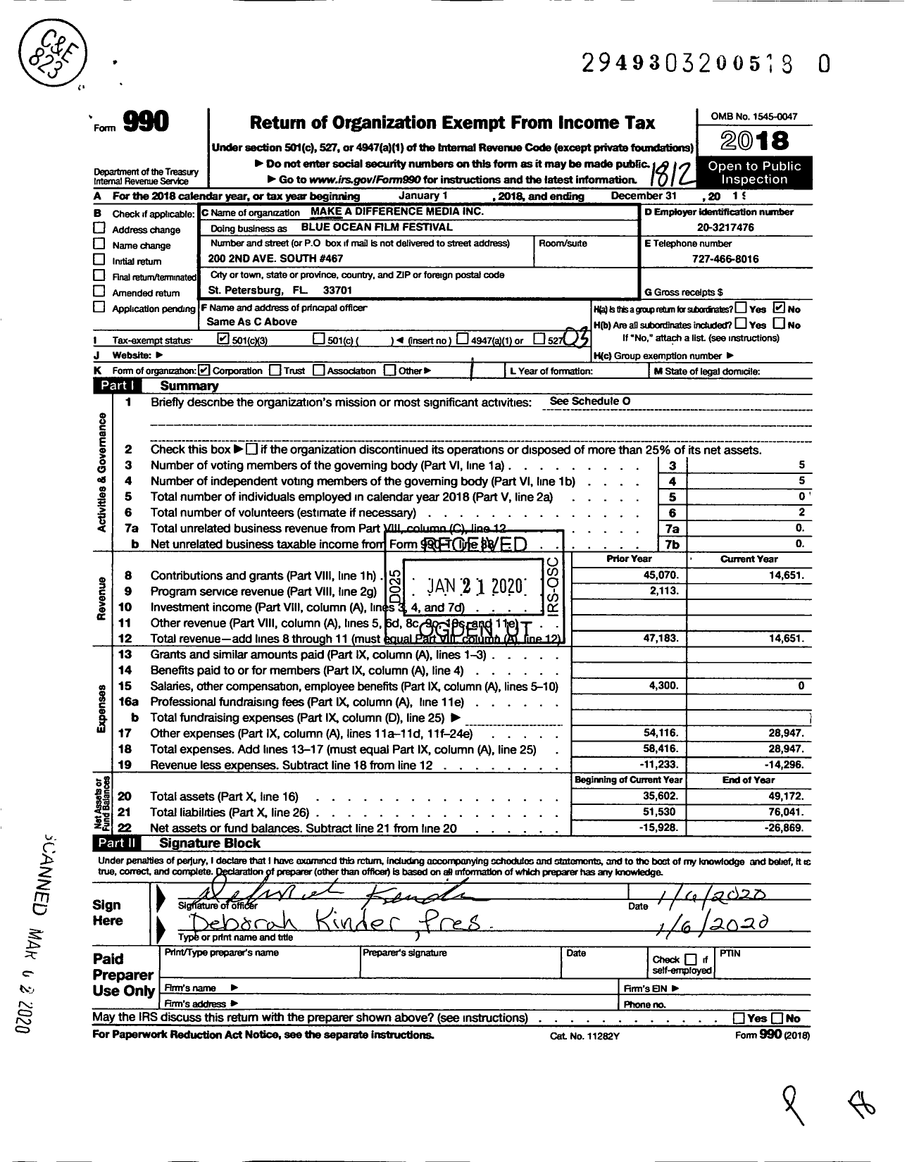 Image of first page of 2018 Form 990 for Make A Difference Media