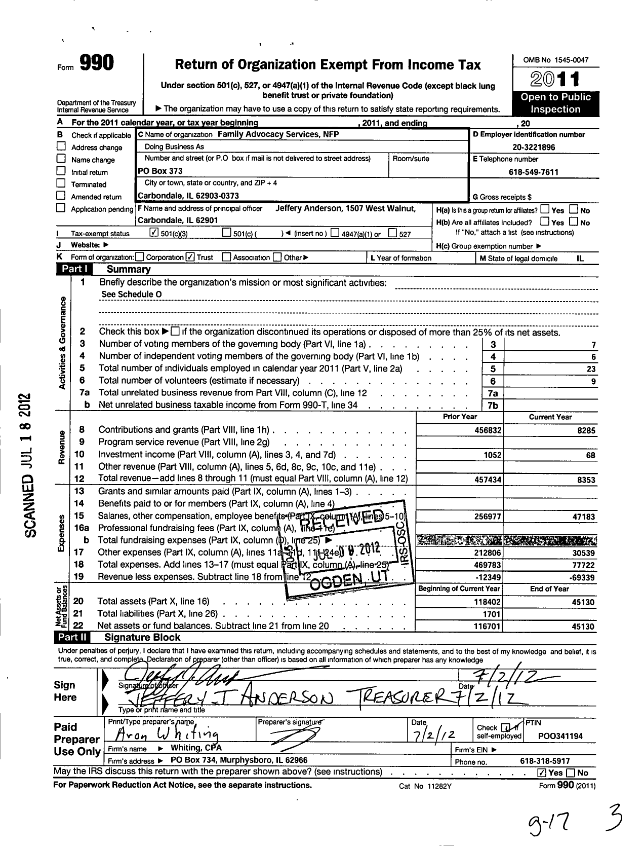 Image of first page of 2011 Form 990 for Family Advocacy Services NFP