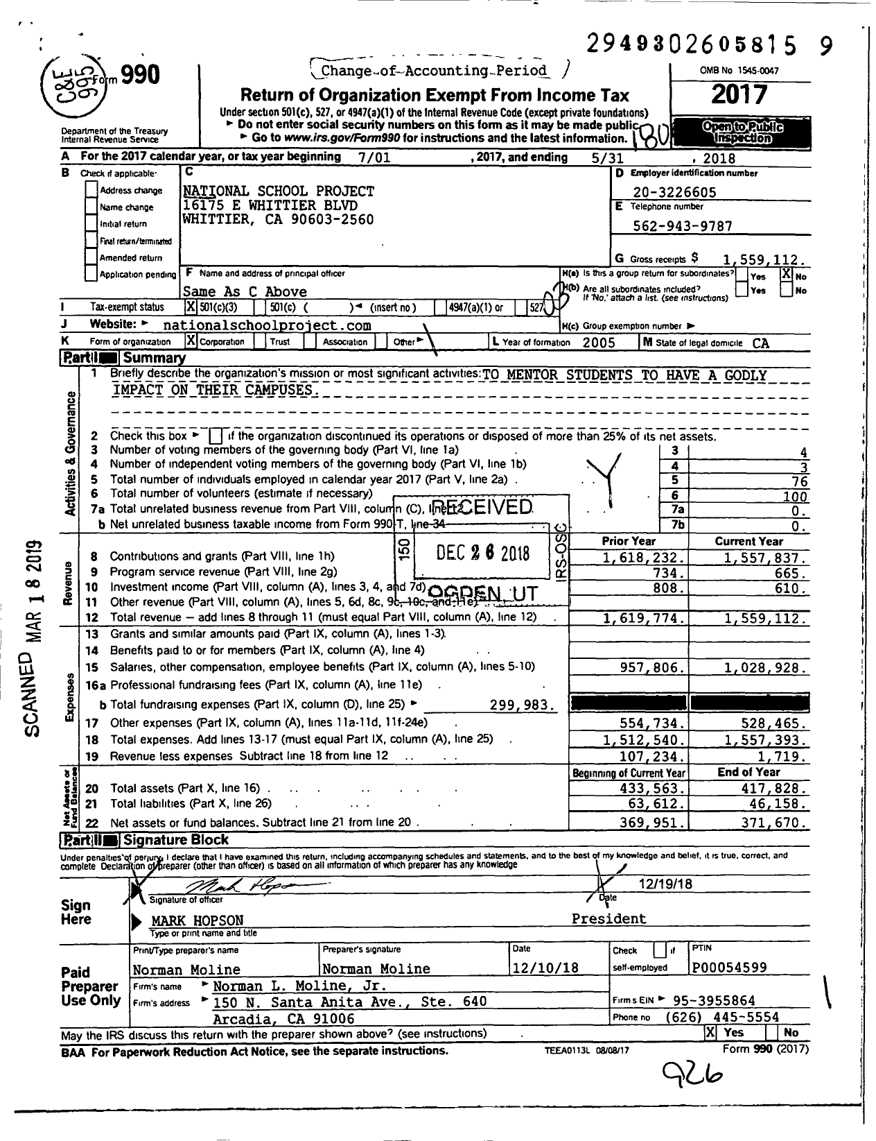 Image of first page of 2017 Form 990 for Decision Point Ministries