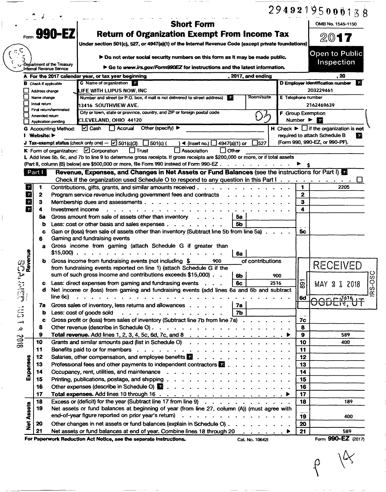 Image of first page of 2017 Form 990EZ for Life with Lupus Now Incorporated