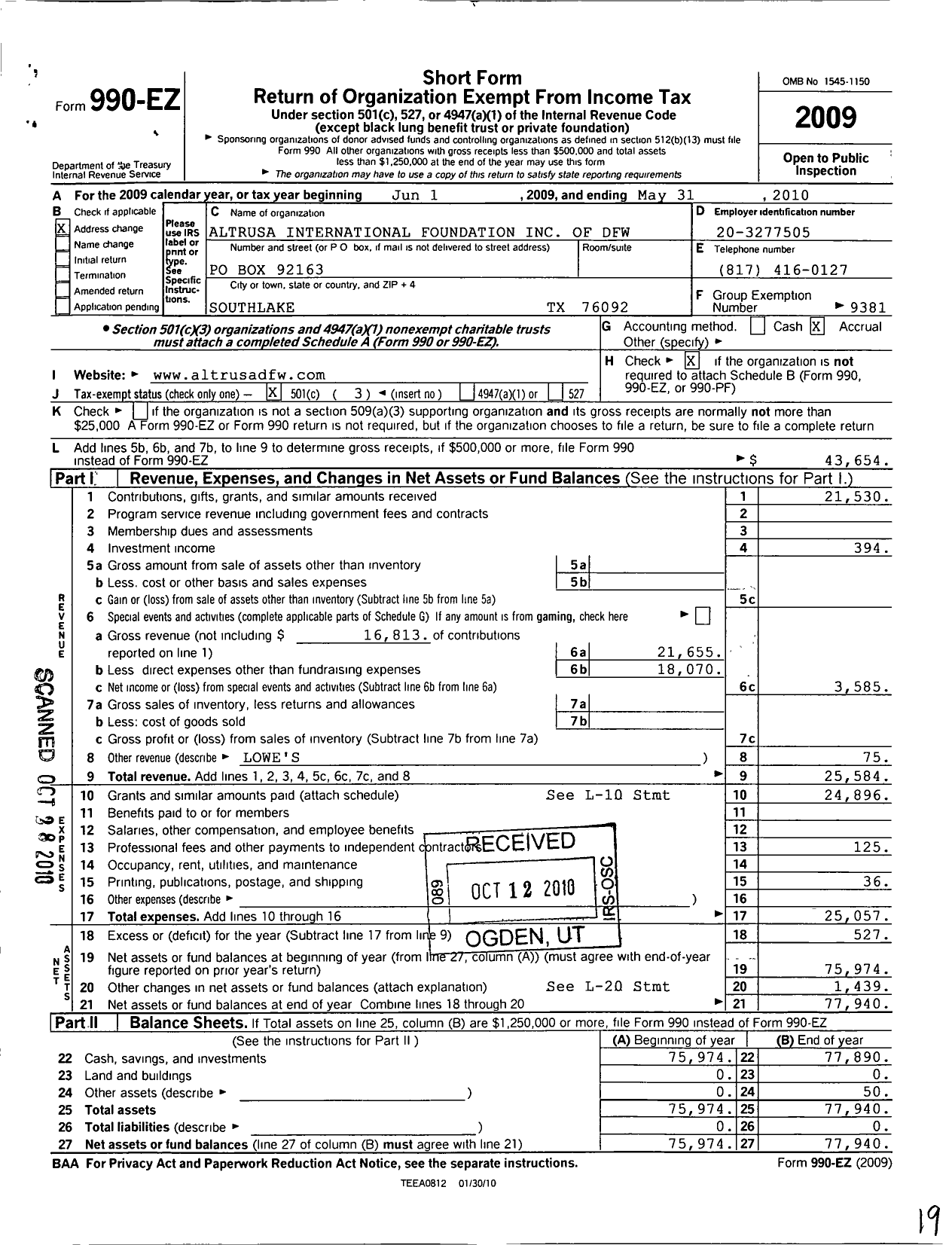 Image of first page of 2009 Form 990EZ for Altrusa International Foundation / DFW Texas