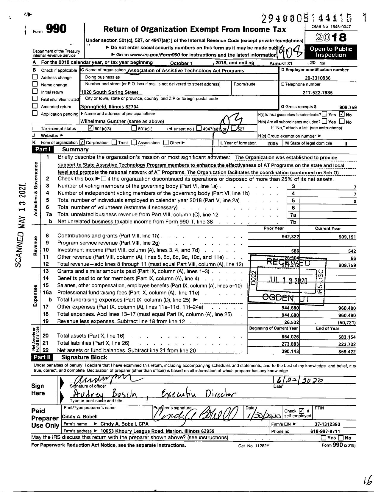 Image of first page of 2018 Form 990 for Association of Assistive Technology Act Programs