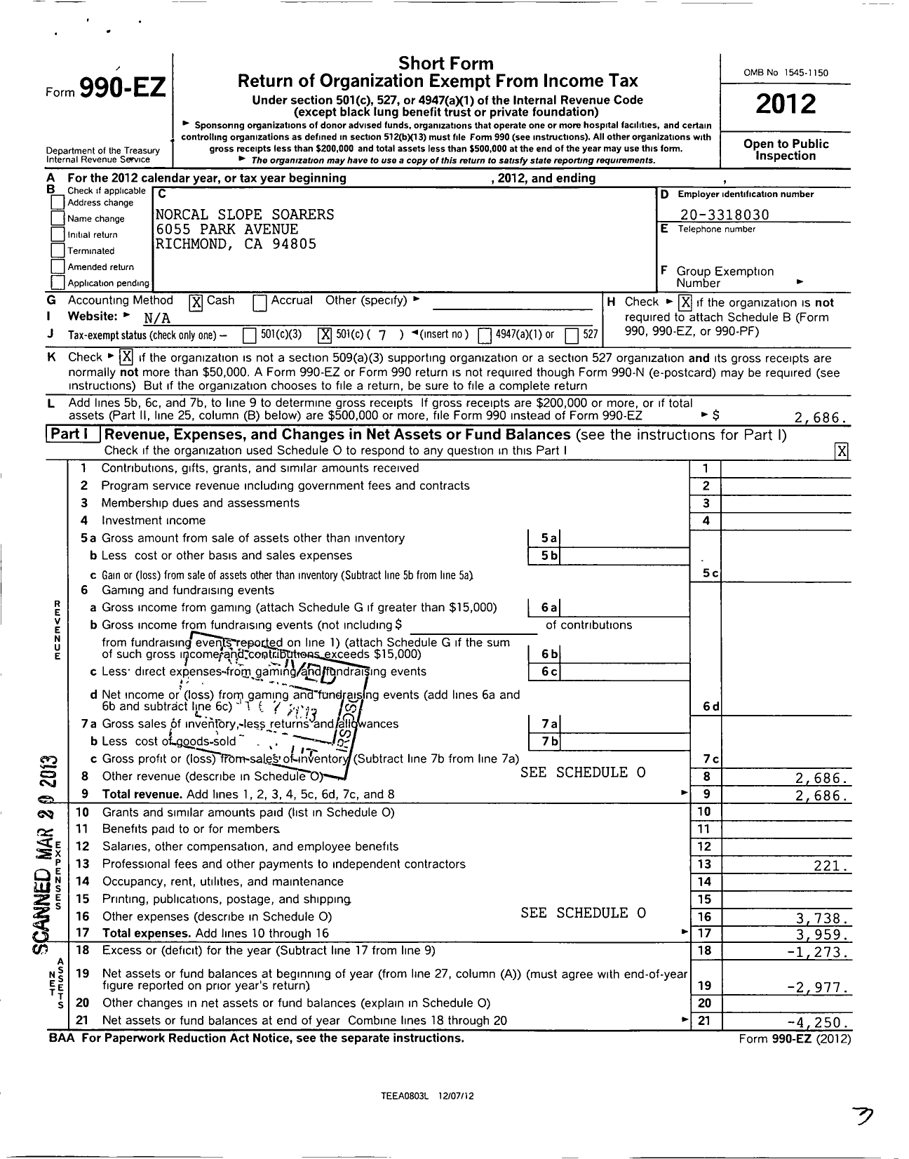 Image of first page of 2012 Form 990EO for Norcal Slope Soarers