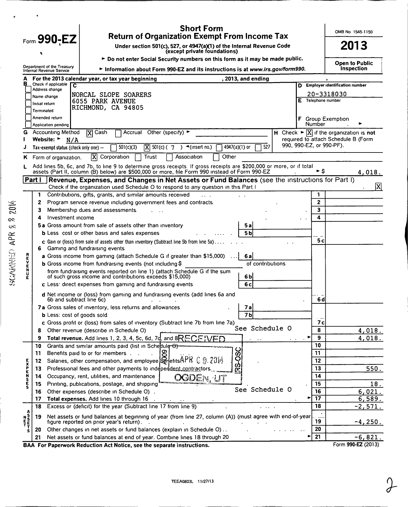 Image of first page of 2013 Form 990EO for Norcal Slope Soarers