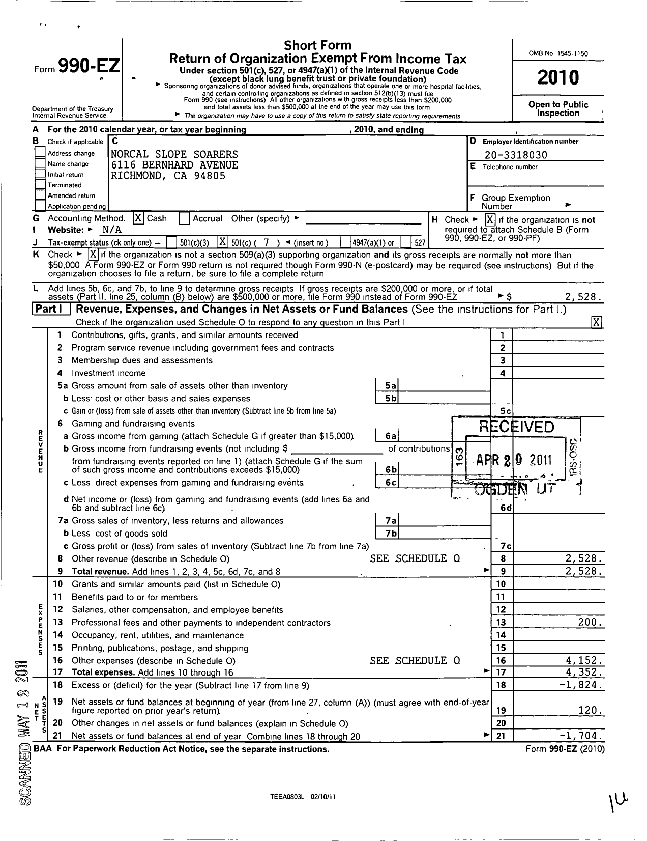 Image of first page of 2010 Form 990EO for Norcal Slope Soarers