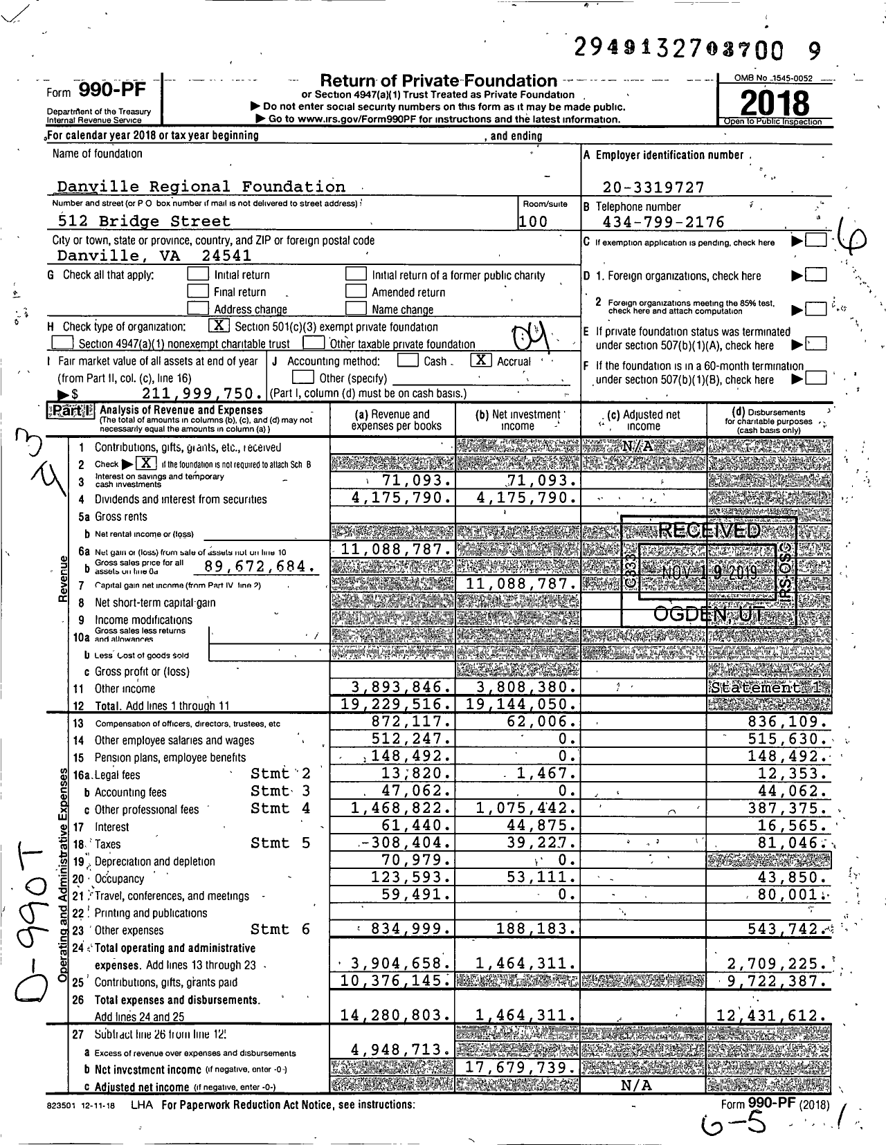 Image of first page of 2018 Form 990PF for Danville Regional Foundation (DRF)