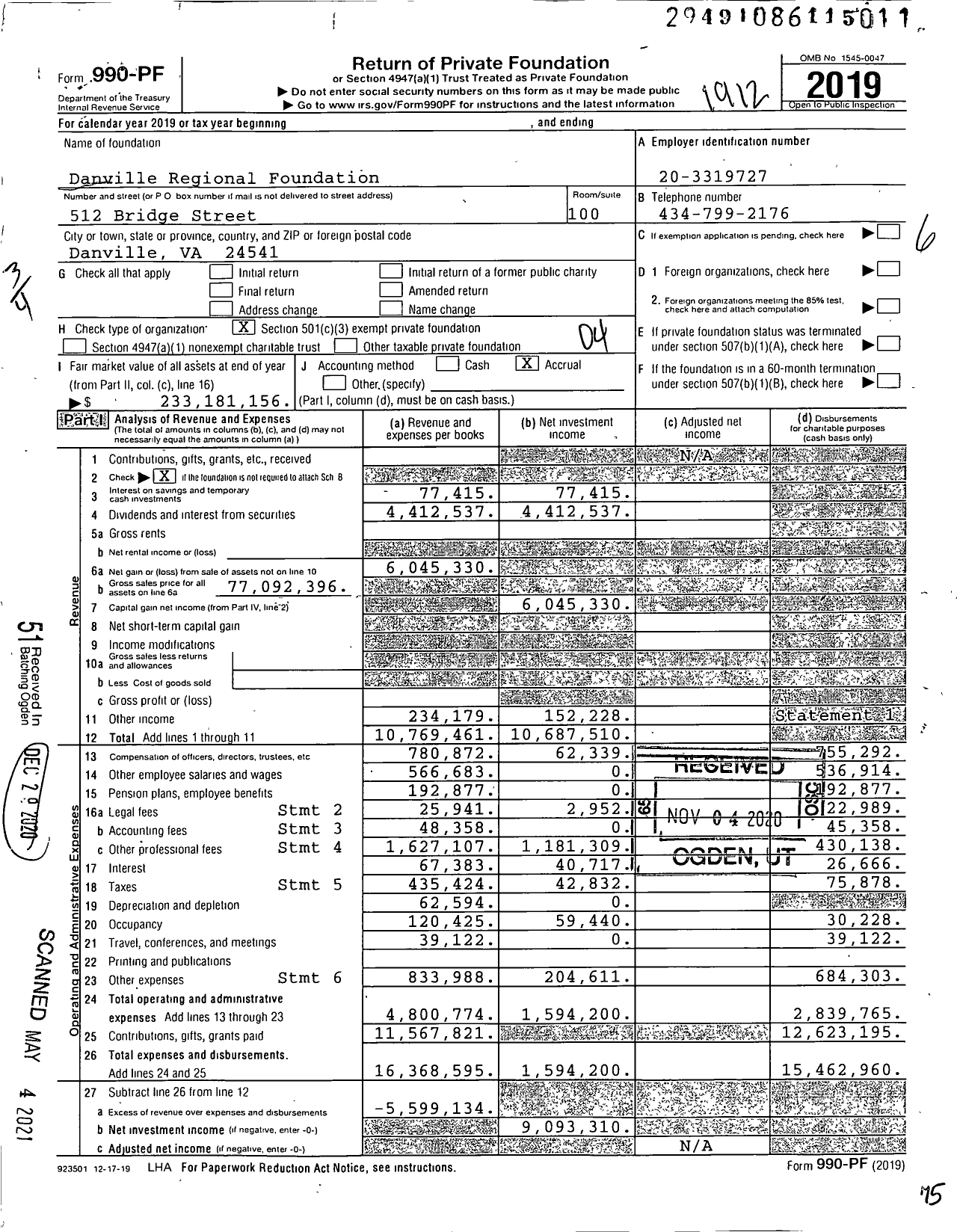 Image of first page of 2019 Form 990PF for Danville Regional Foundation (DRF)