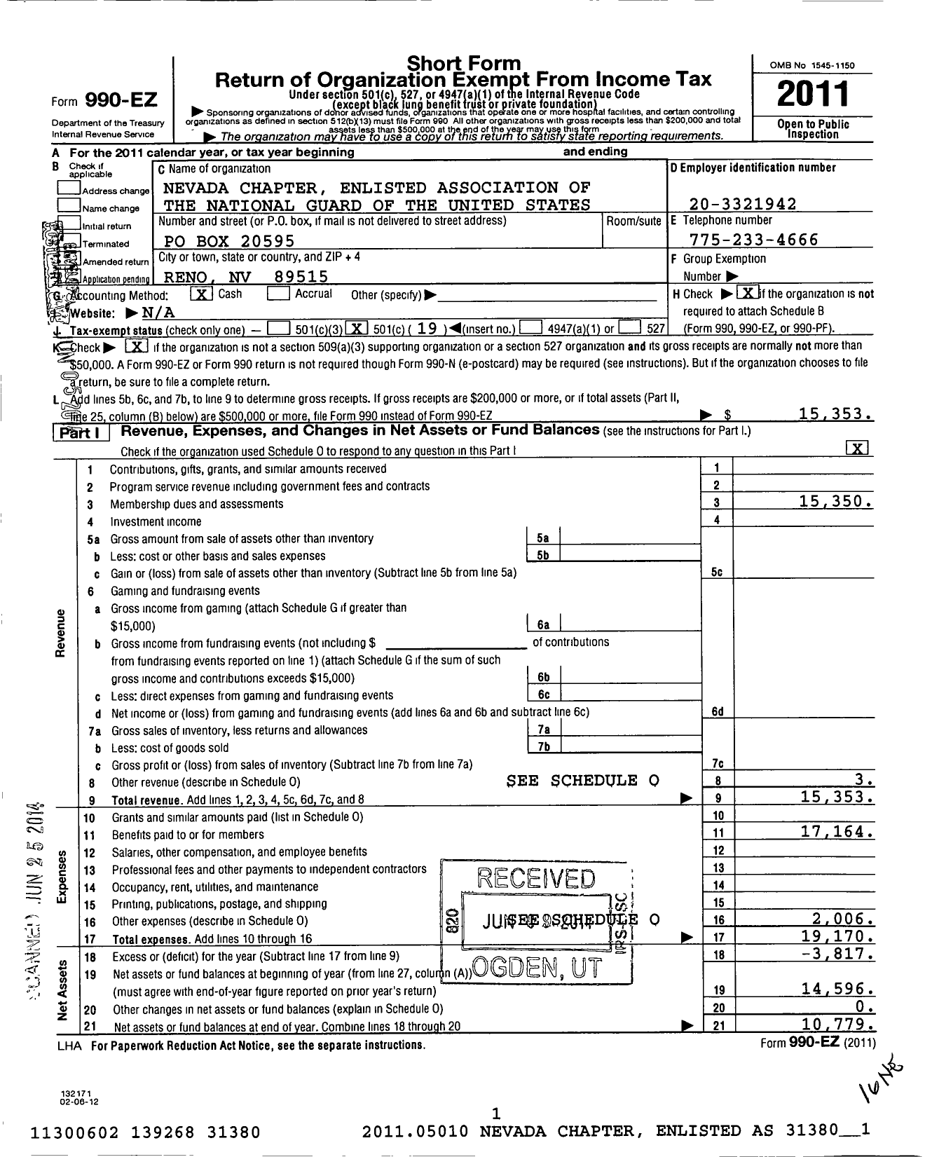 Image of first page of 2011 Form 990EO for Nevada Chapter of the Enlisted Association of the National Guard
