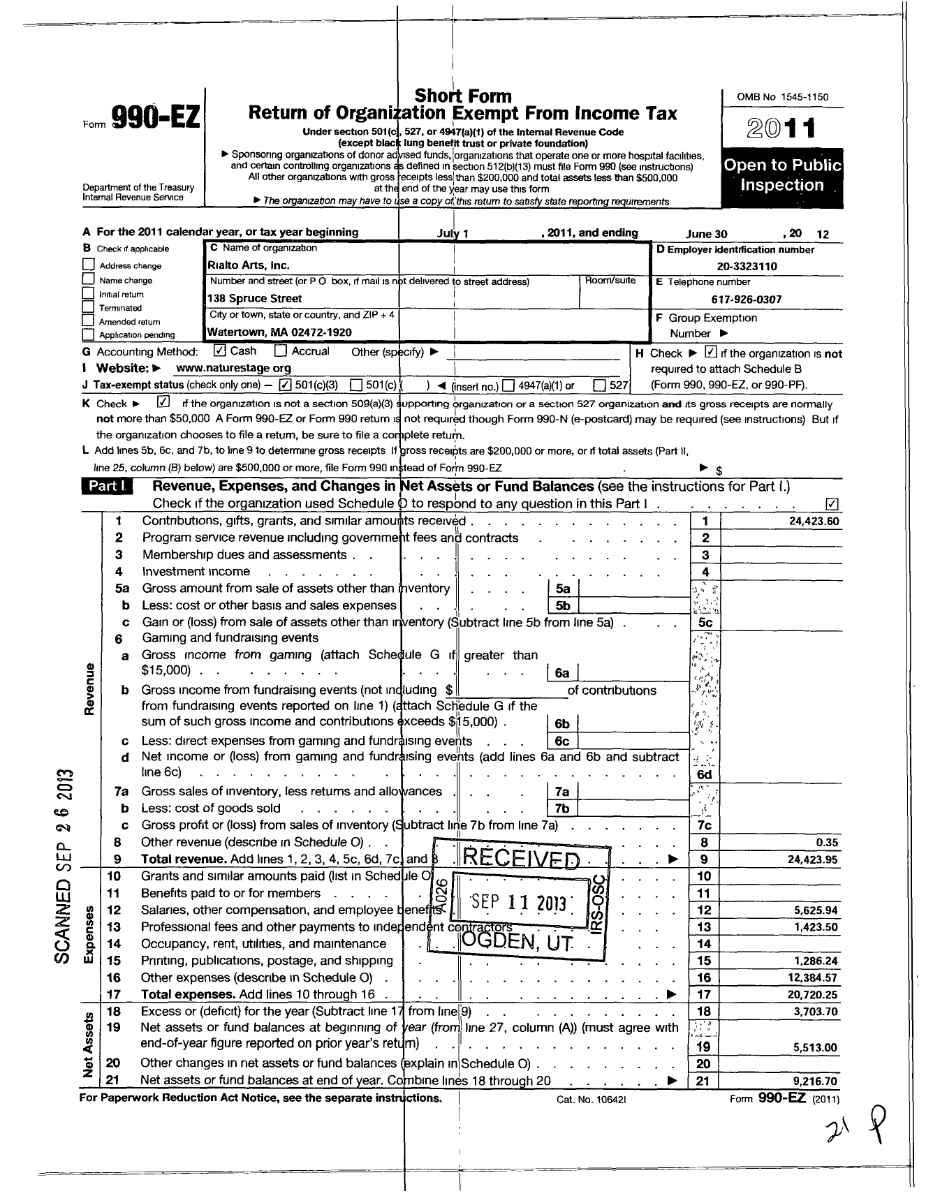 Image of first page of 2011 Form 990EZ for Naturestage