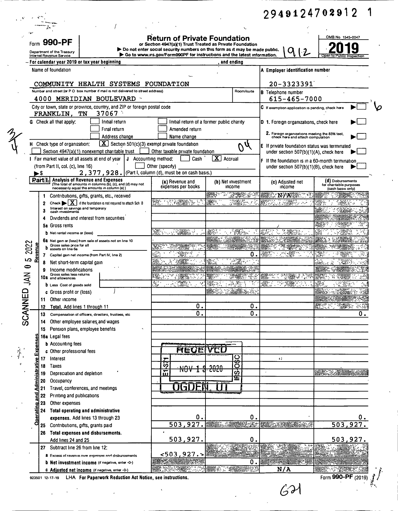 Image of first page of 2019 Form 990PF for Community Health Systems Foundation