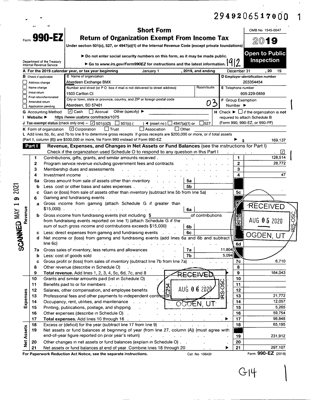 Image of first page of 2019 Form 990EZ for Aberdeen Exchange BMX