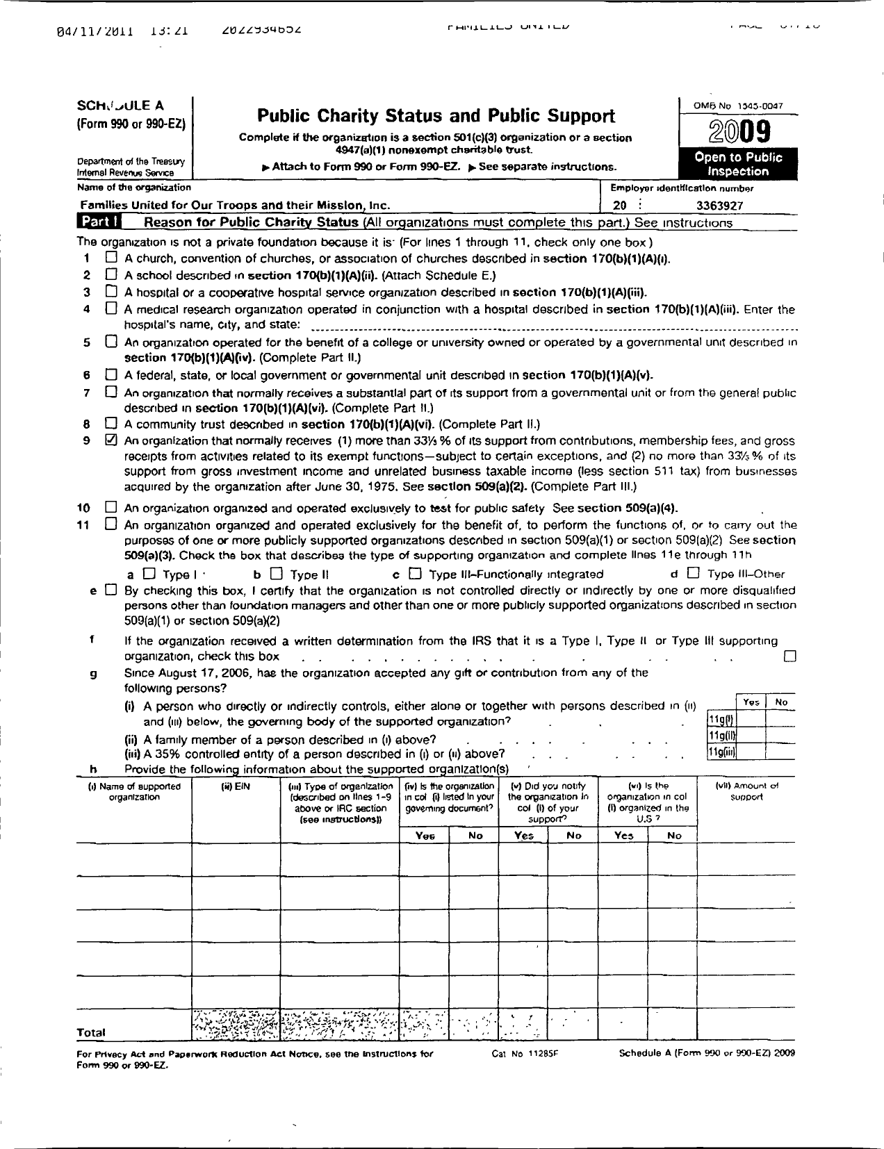 Image of first page of 2009 Form 990R for Military Families United